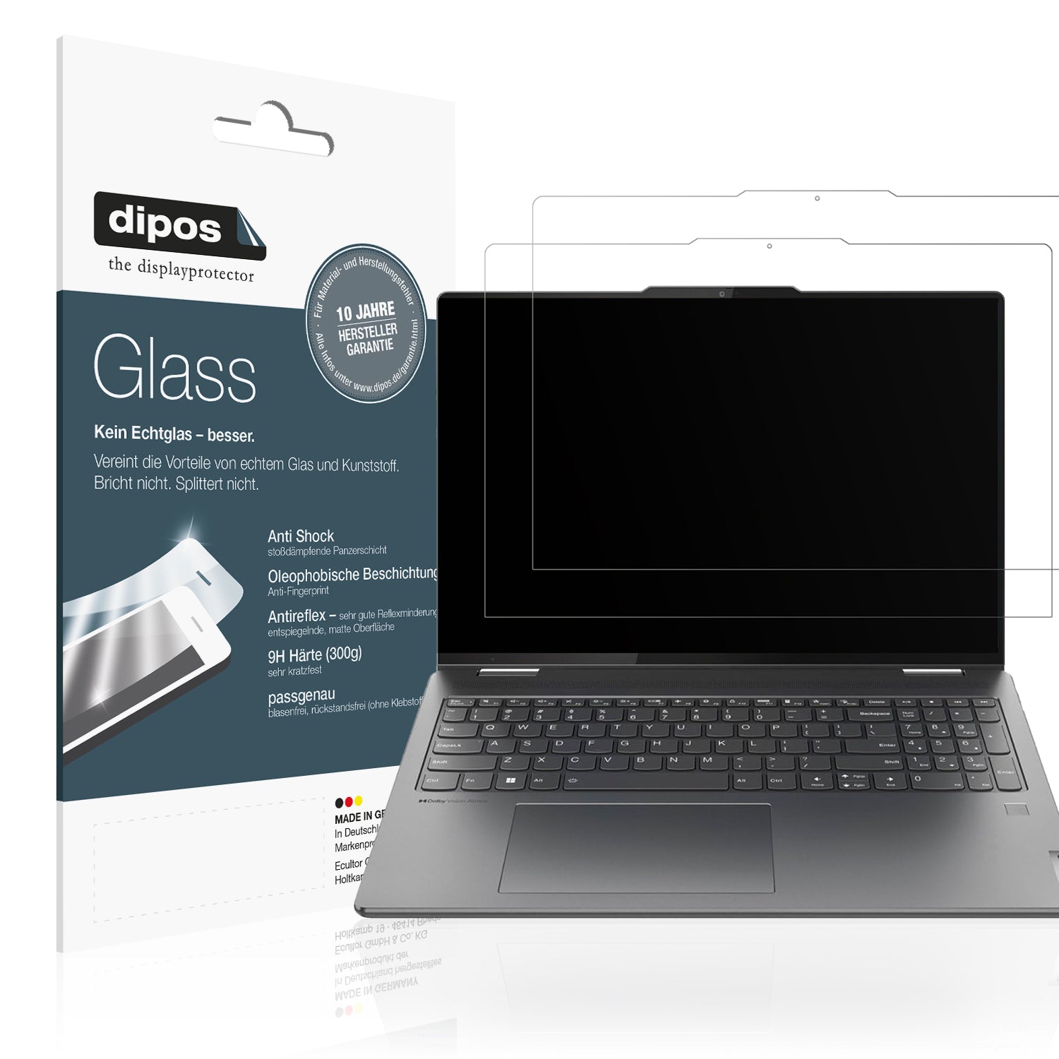 Matte Displayschutzfolie von dipos passend für Lenovo Yoga 7i 10. Gen 16 Zoll, 9H kratzfest und blasenfrei montiert