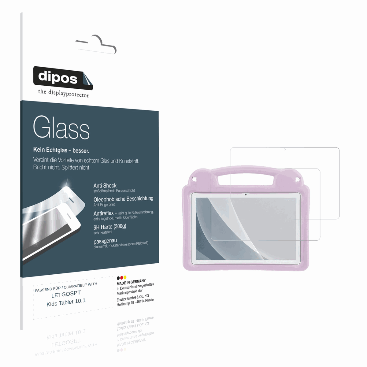 Matte Displayschutzfolie von dipos passend für LETGOSPT Kids Tablet 10.1, 9H kratzfest und blasenfrei montiert