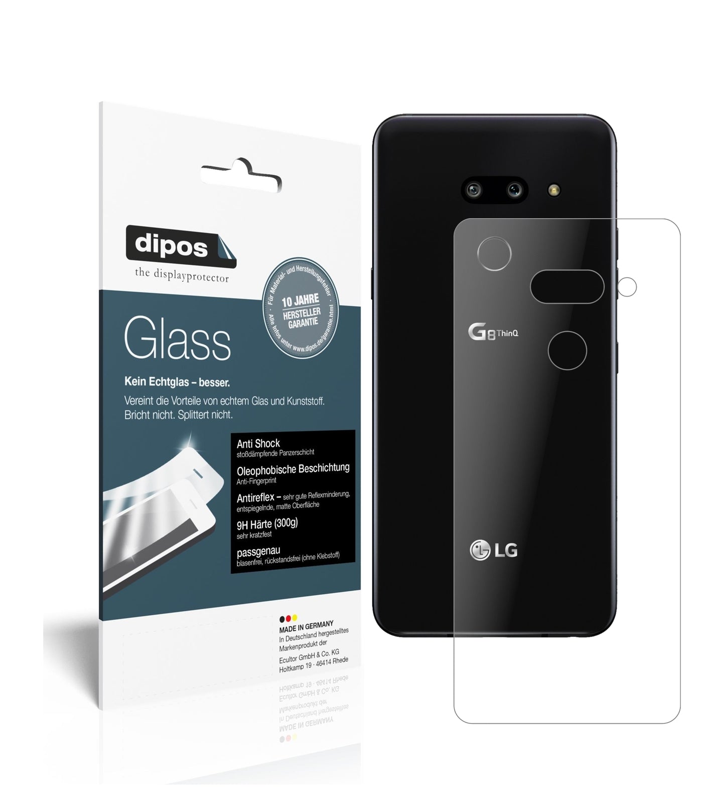 Matte Displayschutzfolie von dipos passend für LG G8 ThinQ Rückseite, 9H kratzfest und blasenfrei montiert