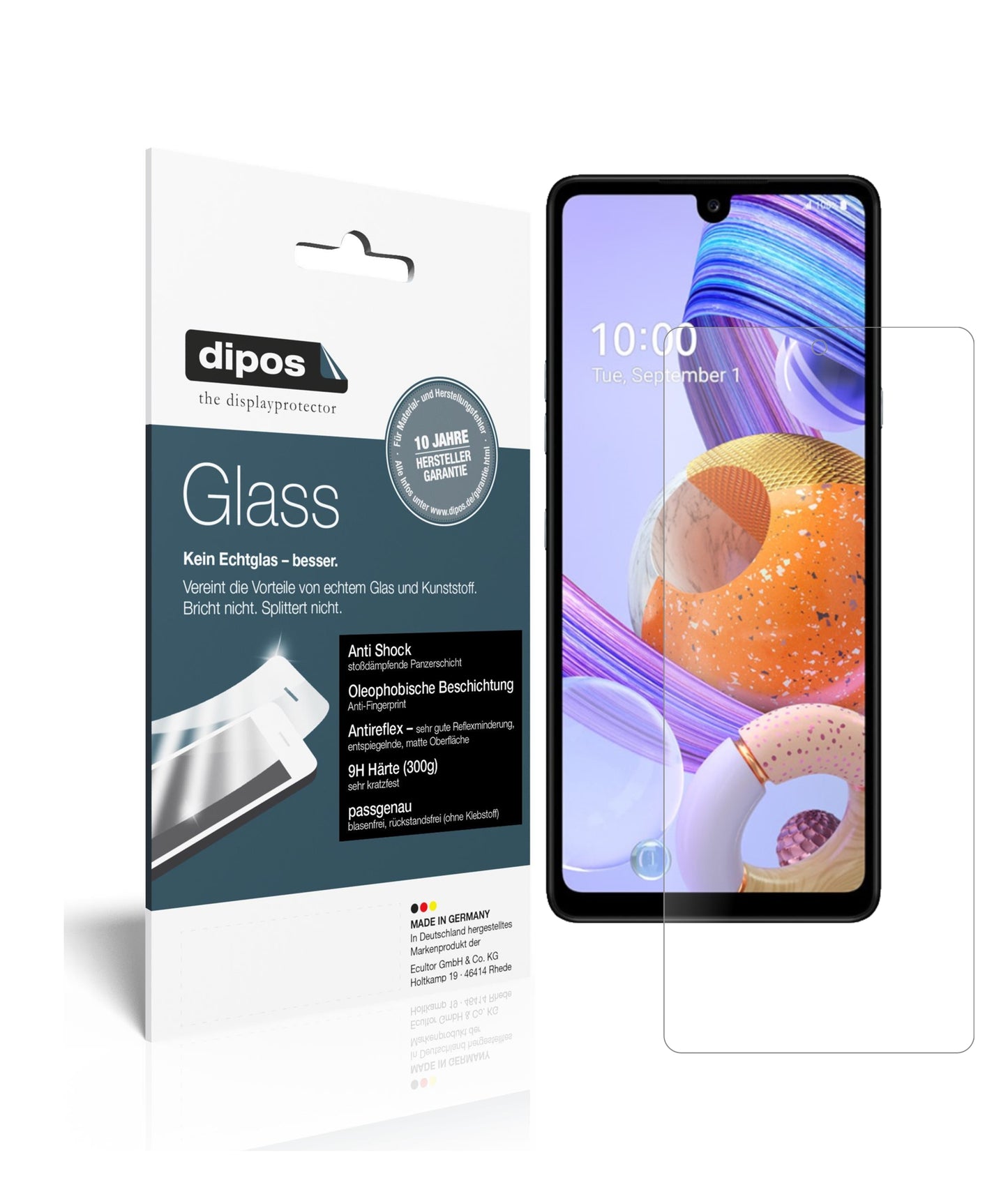Matte Displayschutzfolie von dipos passend für LG K71, 9H kratzfest und blasenfrei montiert