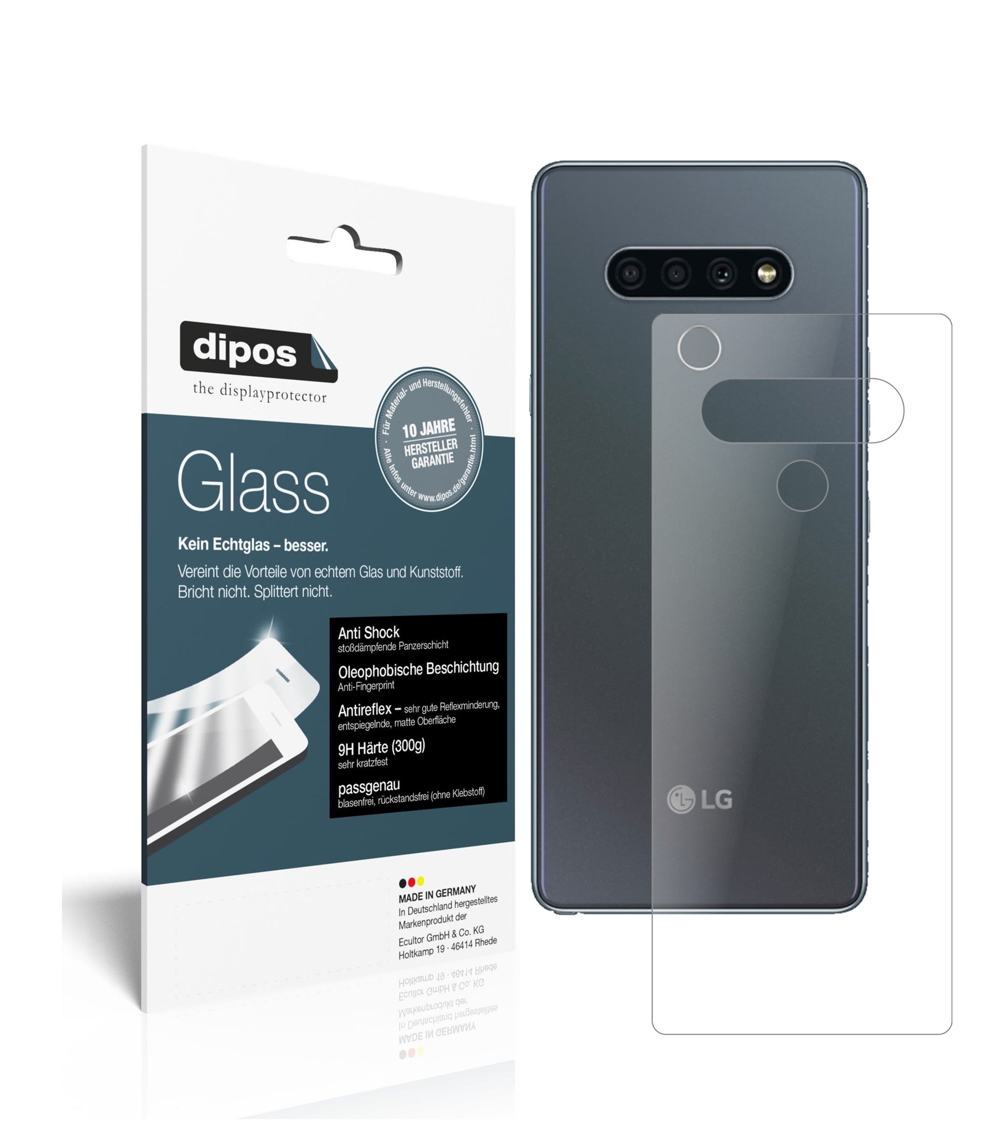 Matte Displayschutzfolie von dipos passend für LG K71 Rückseite, 9H kratzfest und blasenfrei montiert