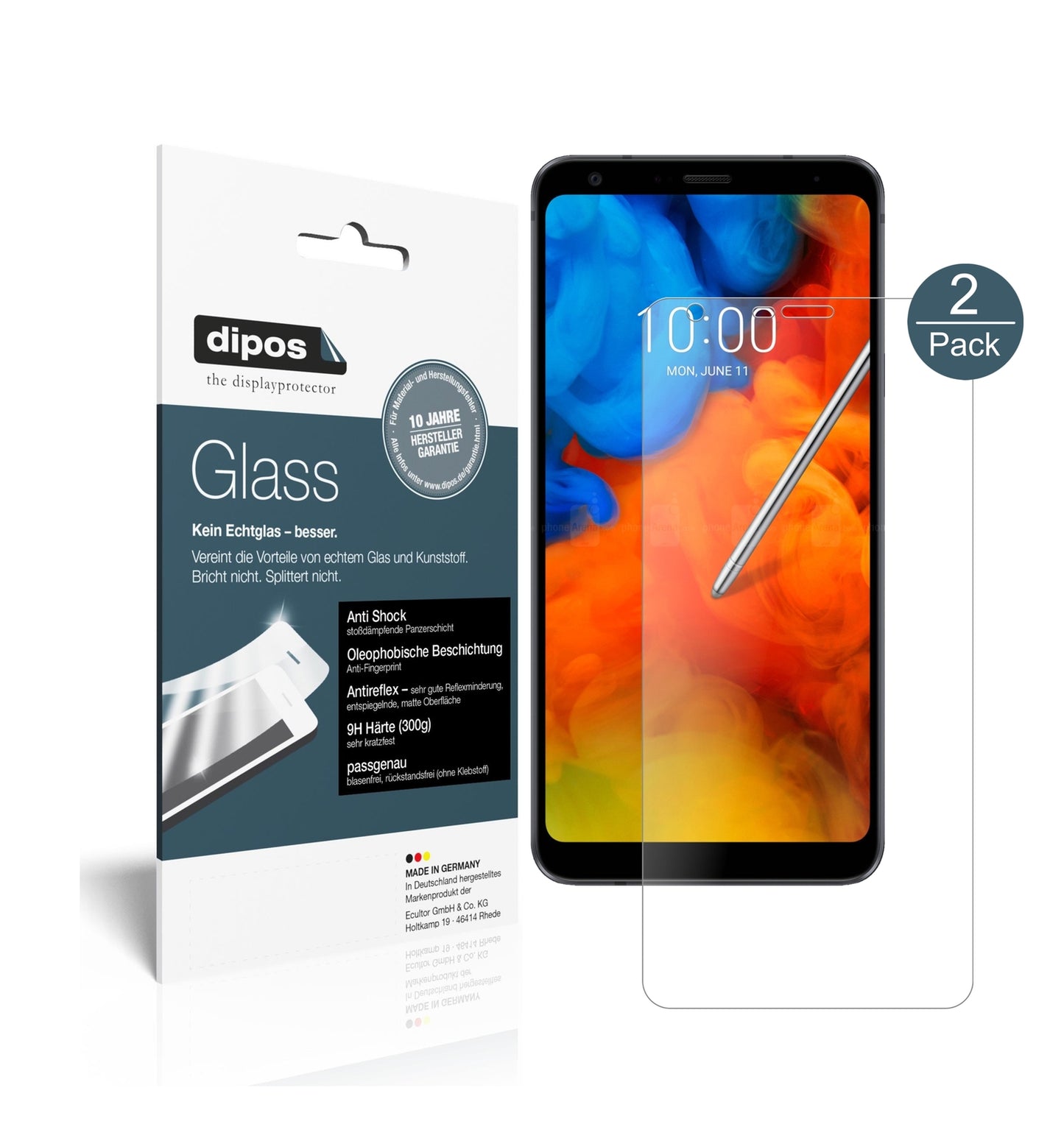 Matte Displayschutzfolie von dipos passend für LG Q8 (2018), 9H kratzfest und blasenfrei montiert