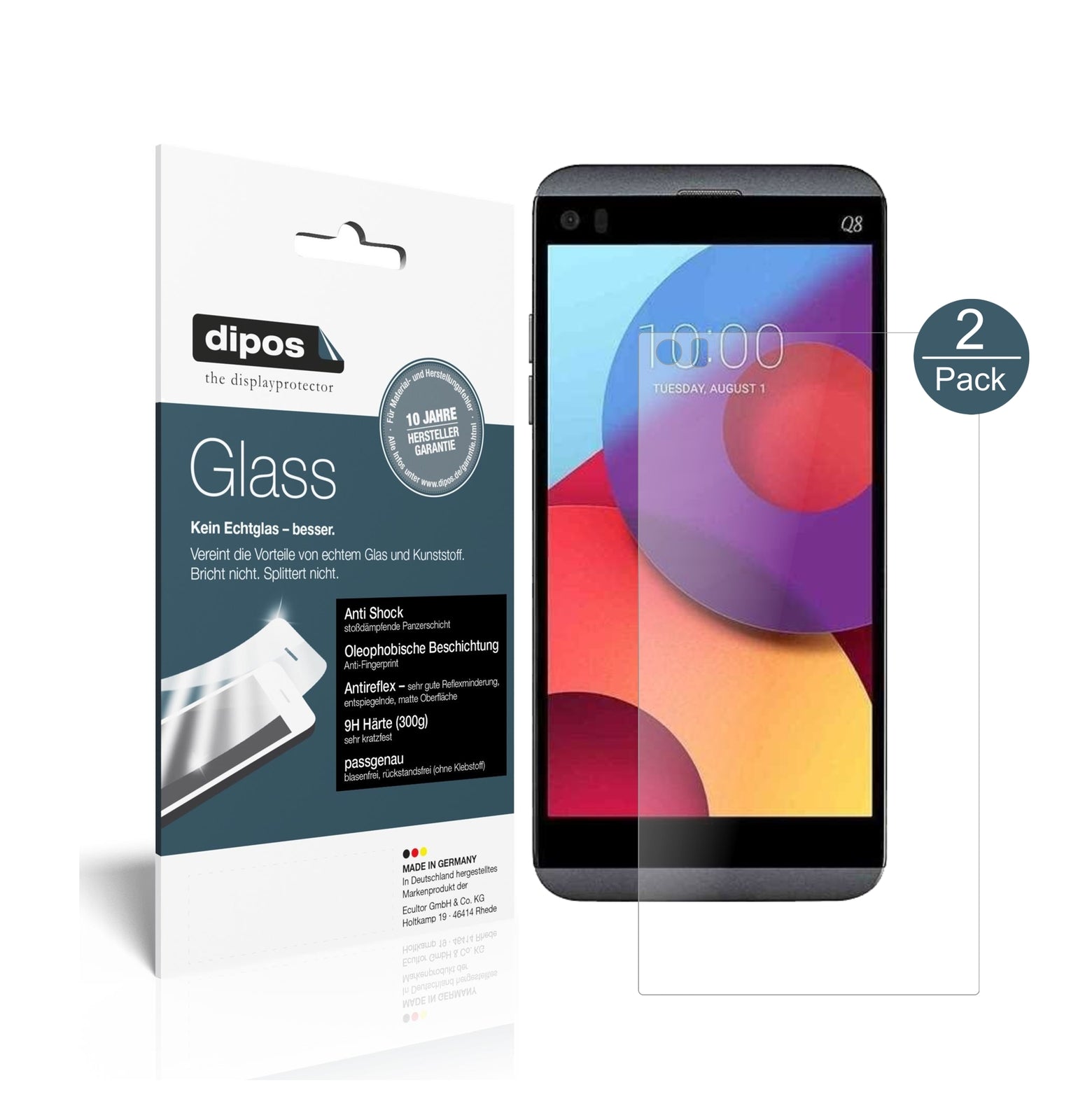 Matte Displayschutzfolie von dipos passend für LG Q8, 9H kratzfest und blasenfrei montiert