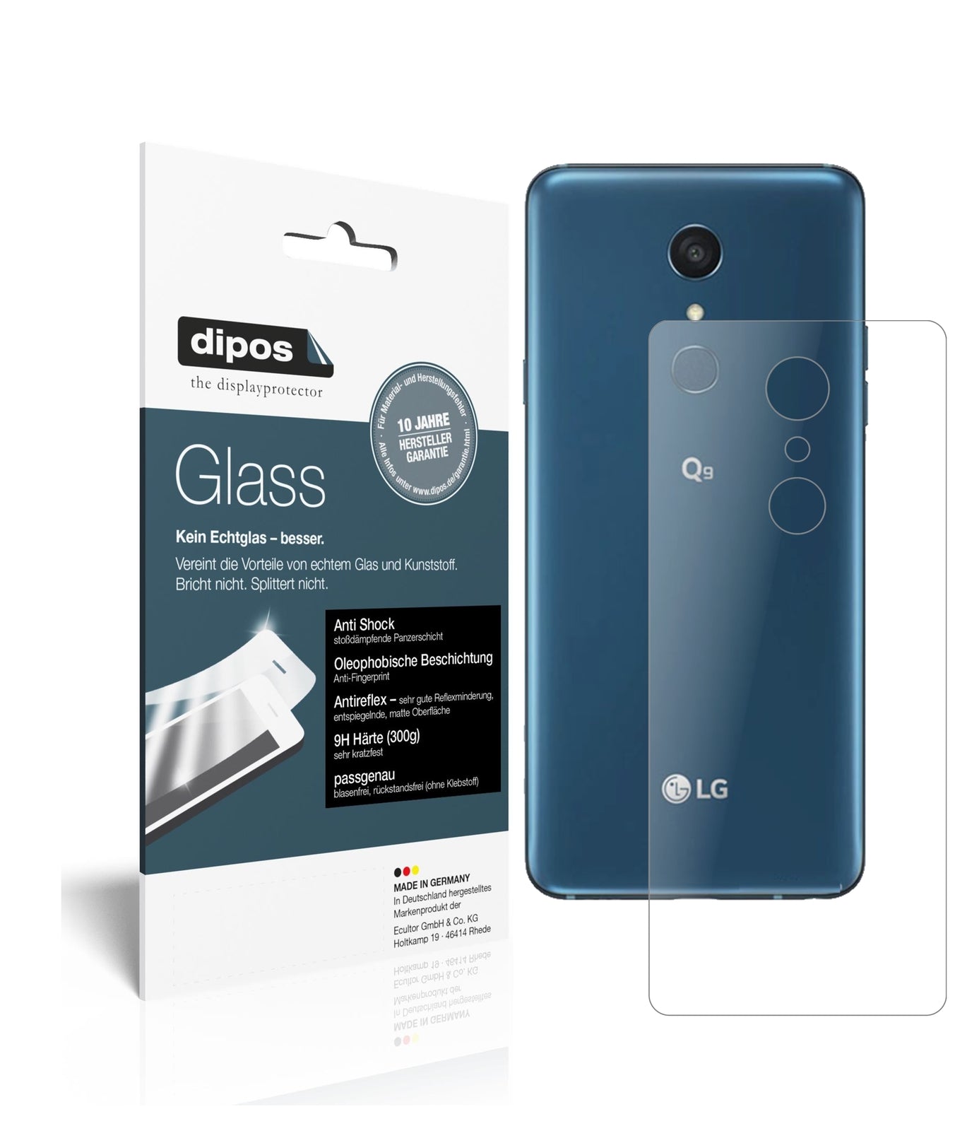 Matte Displayschutzfolie von dipos passend für LG Q9 One Rückseite, 9H kratzfest und blasenfrei montiert