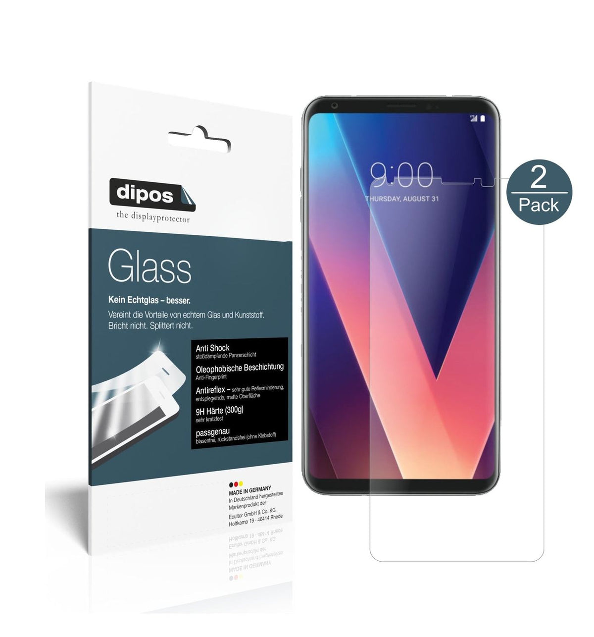 Matte Displayschutzfolie von dipos passend für LG V30 Plus, 9H kratzfest und blasenfrei montiert