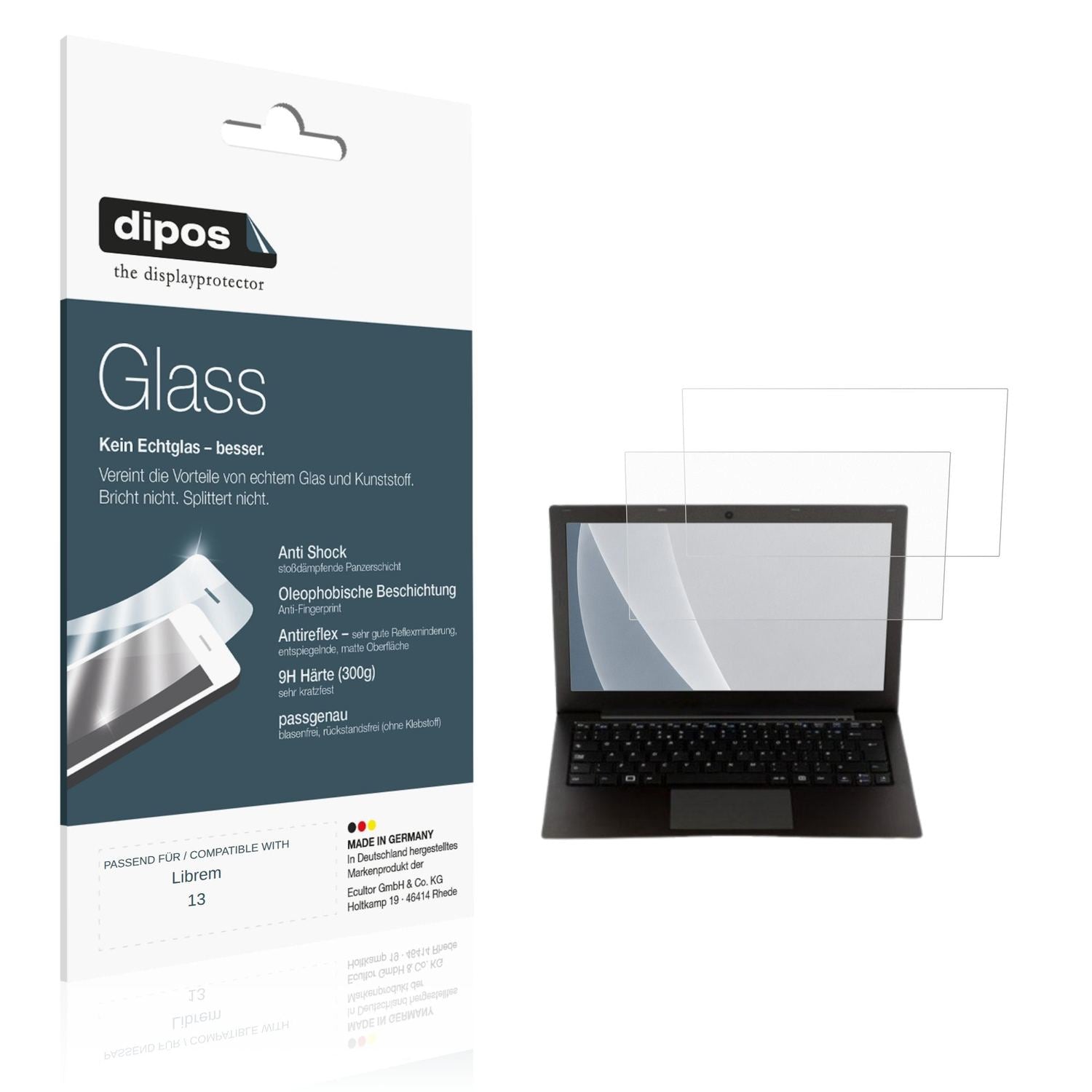 Matte Displayschutzfolie von dipos passend für Librem 13, 9H kratzfest und blasenfrei montiert