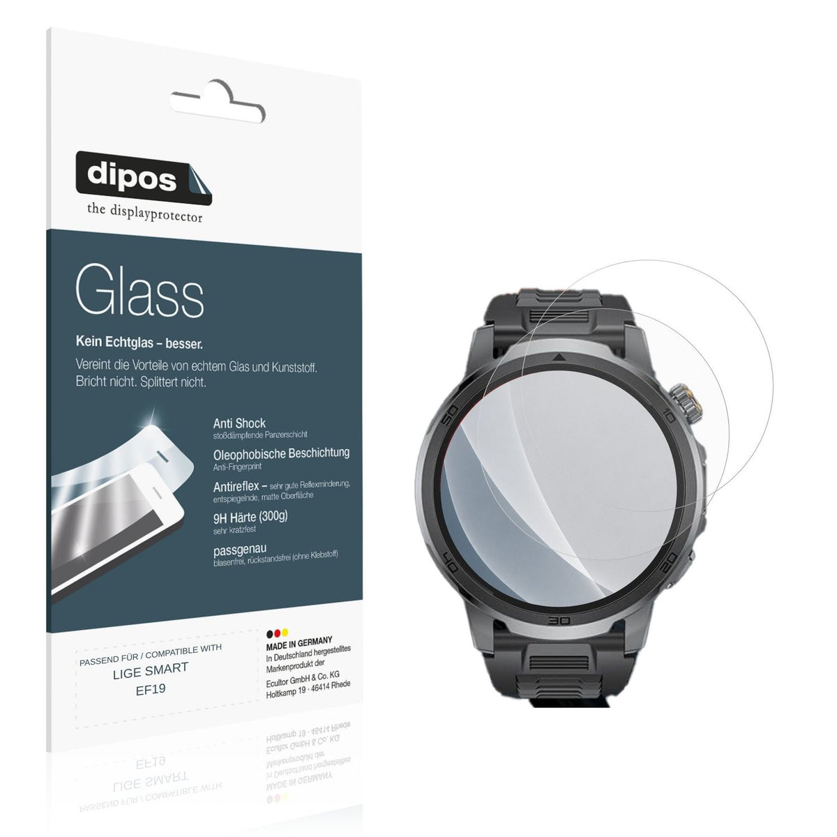 Matte Displayschutzfolie von dipos passend für LIGE SMART EF19, 9H kratzfest und blasenfrei montiert