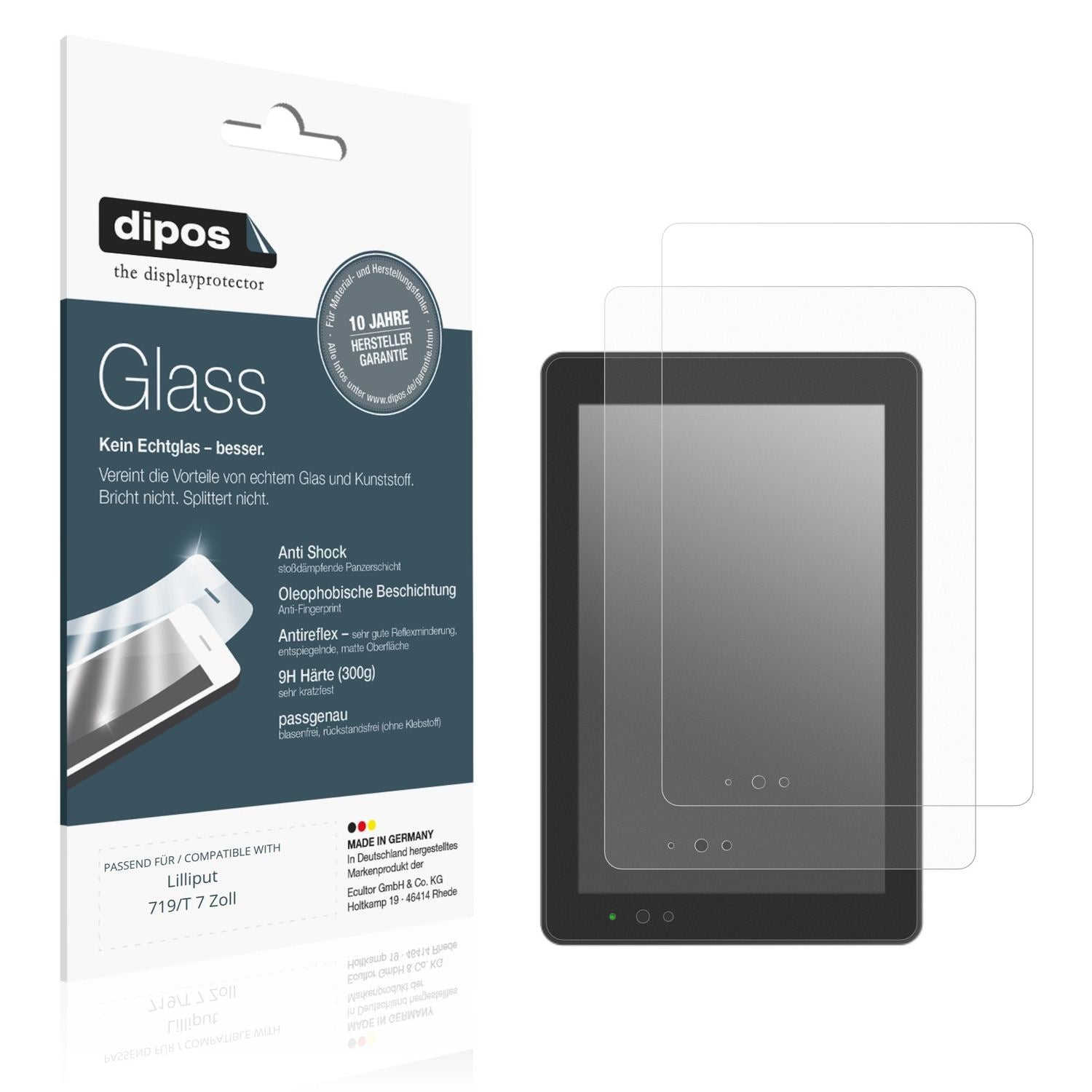 Matte Displayschutzfolie von dipos passend für Lilliput 719/T 7 Zoll, 9H kratzfest und blasenfrei montiert