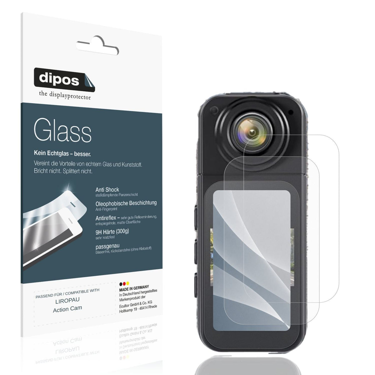 Matte Displayschutzfolie von dipos passend für LIROPAU Action Cam, 9H kratzfest und blasenfrei montiert