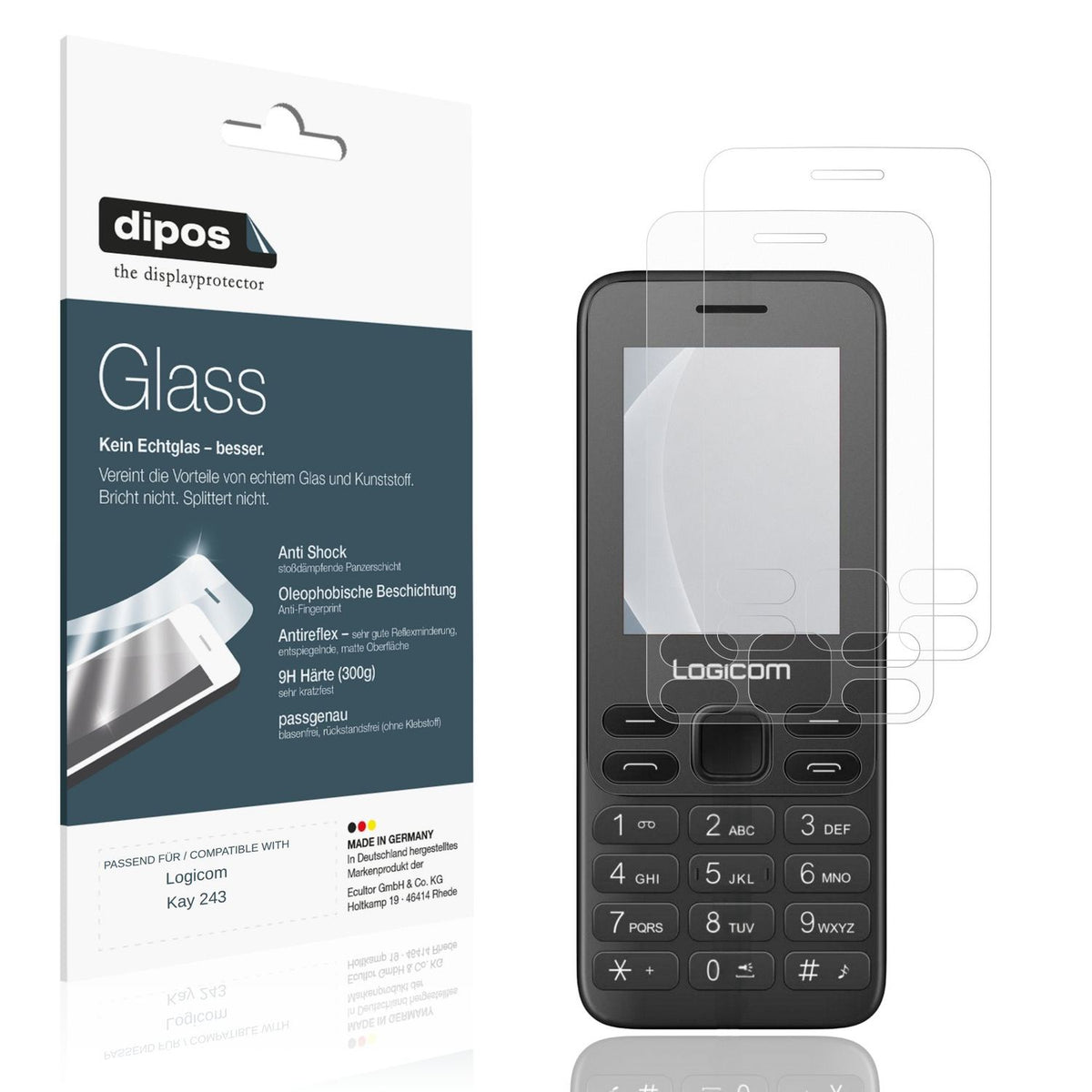 Matte Displayschutzfolie von dipos passend für Logicom Kay 243, 9H kratzfest und blasenfrei montiert