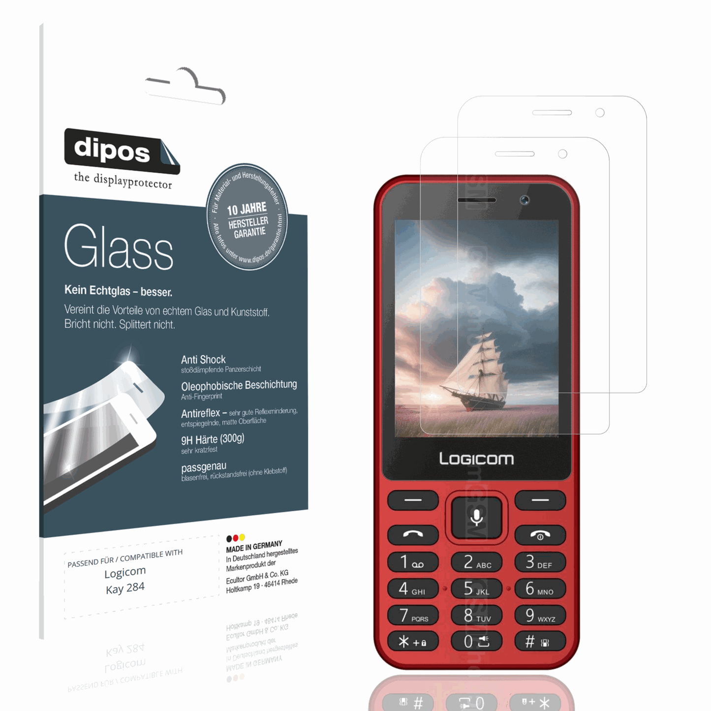 Matte Displayschutzfolie von dipos passend für Logicom Kay 284, 9H kratzfest und blasenfrei montiert