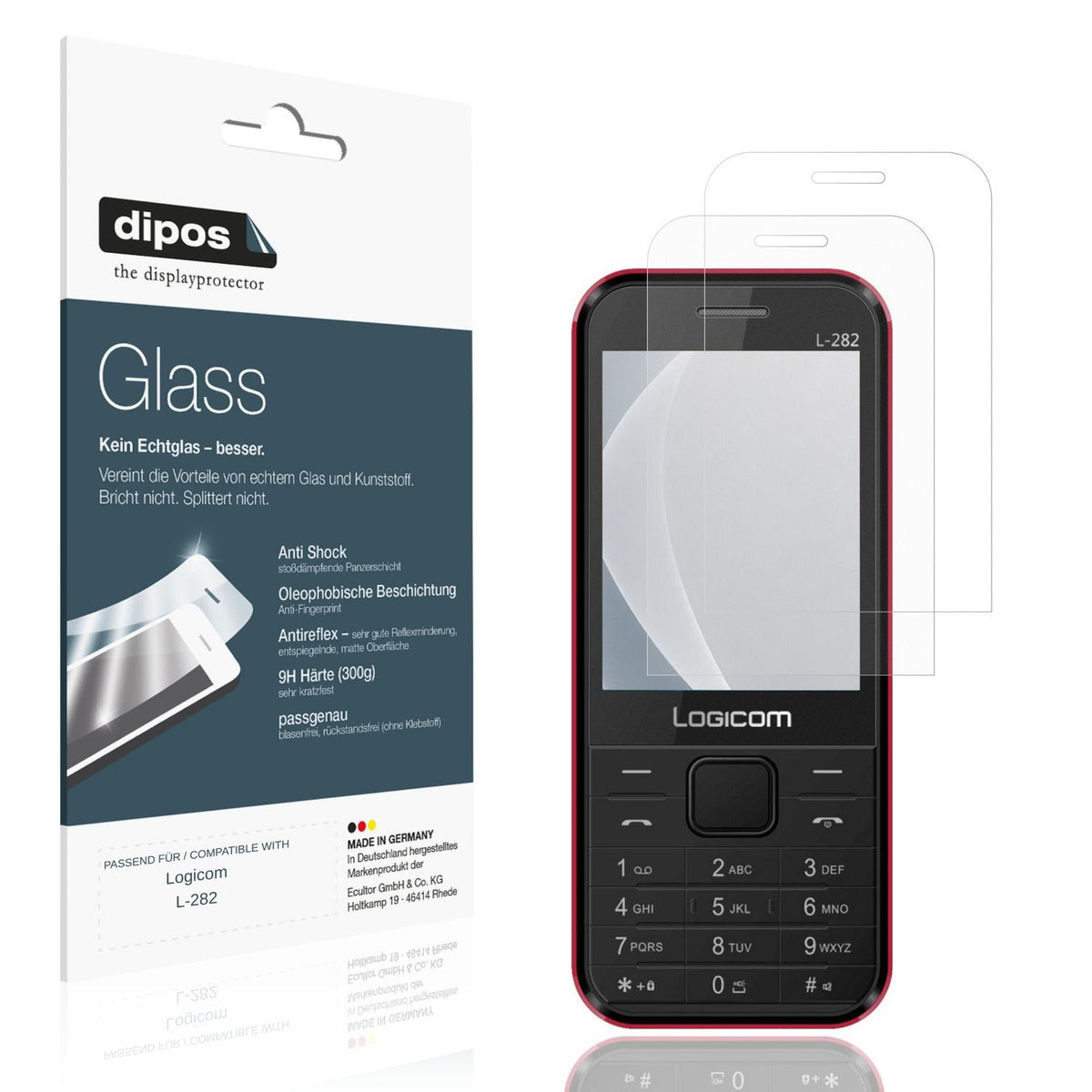 Matte Displayschutzfolie von dipos passend für Logicom L-282, 9H kratzfest und blasenfrei montiert