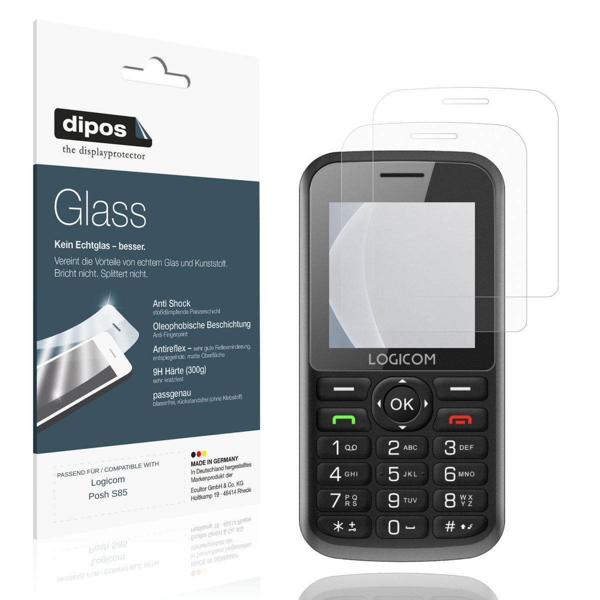Matte Displayschutzfolie von dipos passend für Logicom Posh S85, 9H kratzfest und blasenfrei montiert