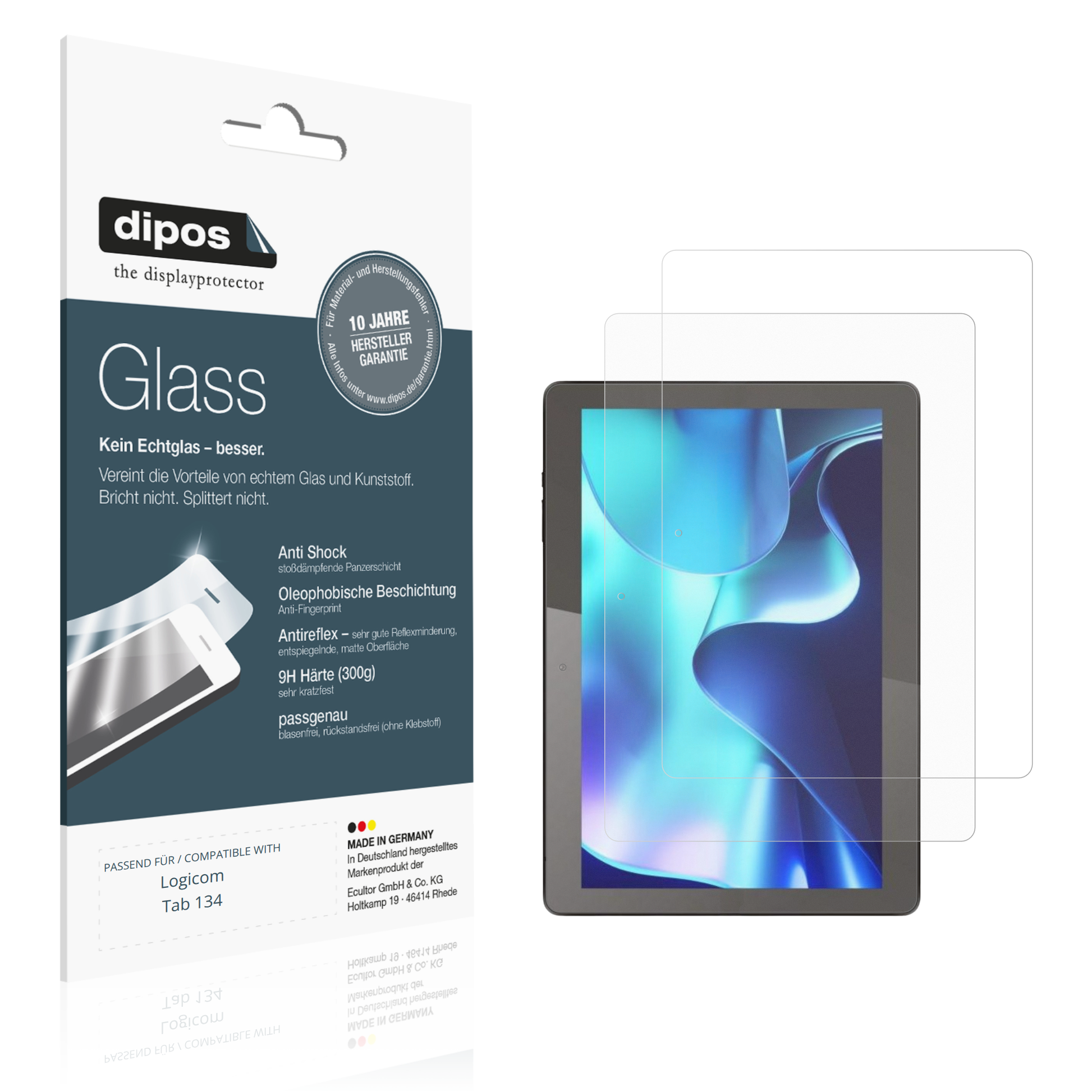 Matte Displayschutzfolie von dipos passend für Logicom Tab 134, 9H kratzfest und blasenfrei montiert