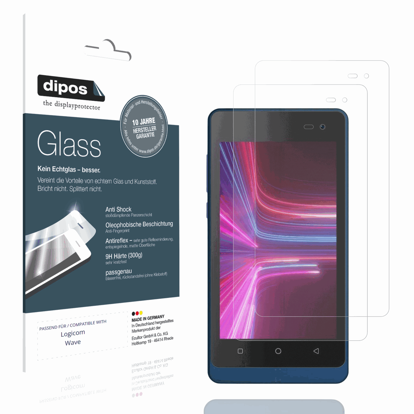 Matte Displayschutzfolie von dipos passend f�r Logicom Wave, 9H kratzfest und blasenfrei montiert