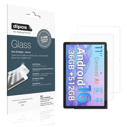 Matte Displayschutzfolie von dipos passend für LORDWIT L20, 9H kratzfest und blasenfrei montiert