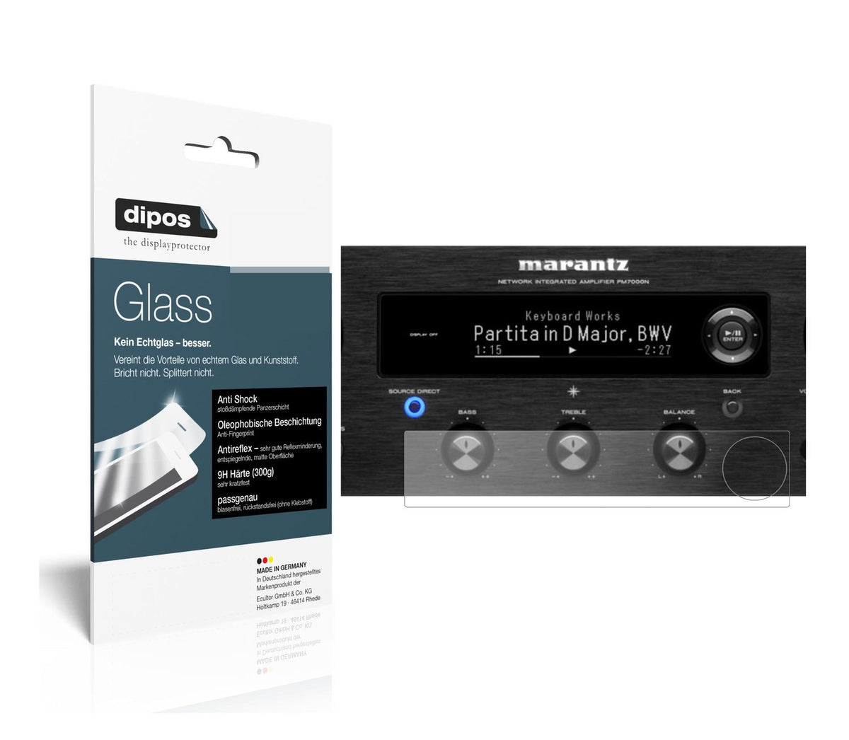 Matte Displayschutzfolie von dipos passend für Marantz PM7000N, 9H kratzfest und blasenfrei montiert