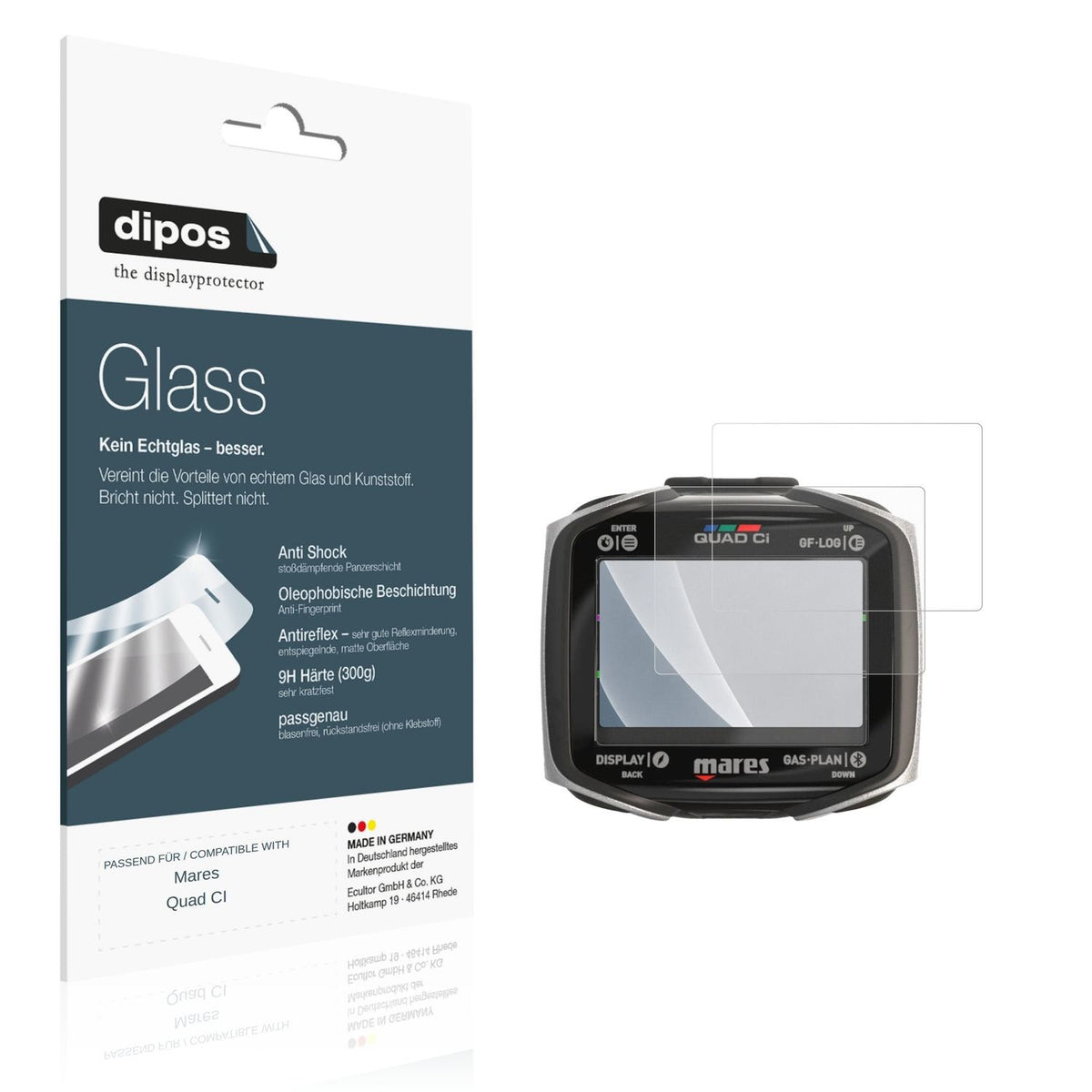 Matte Displayschutzfolie von dipos passend für Mares Quad CI, 9H kratzfest und blasenfrei montiert