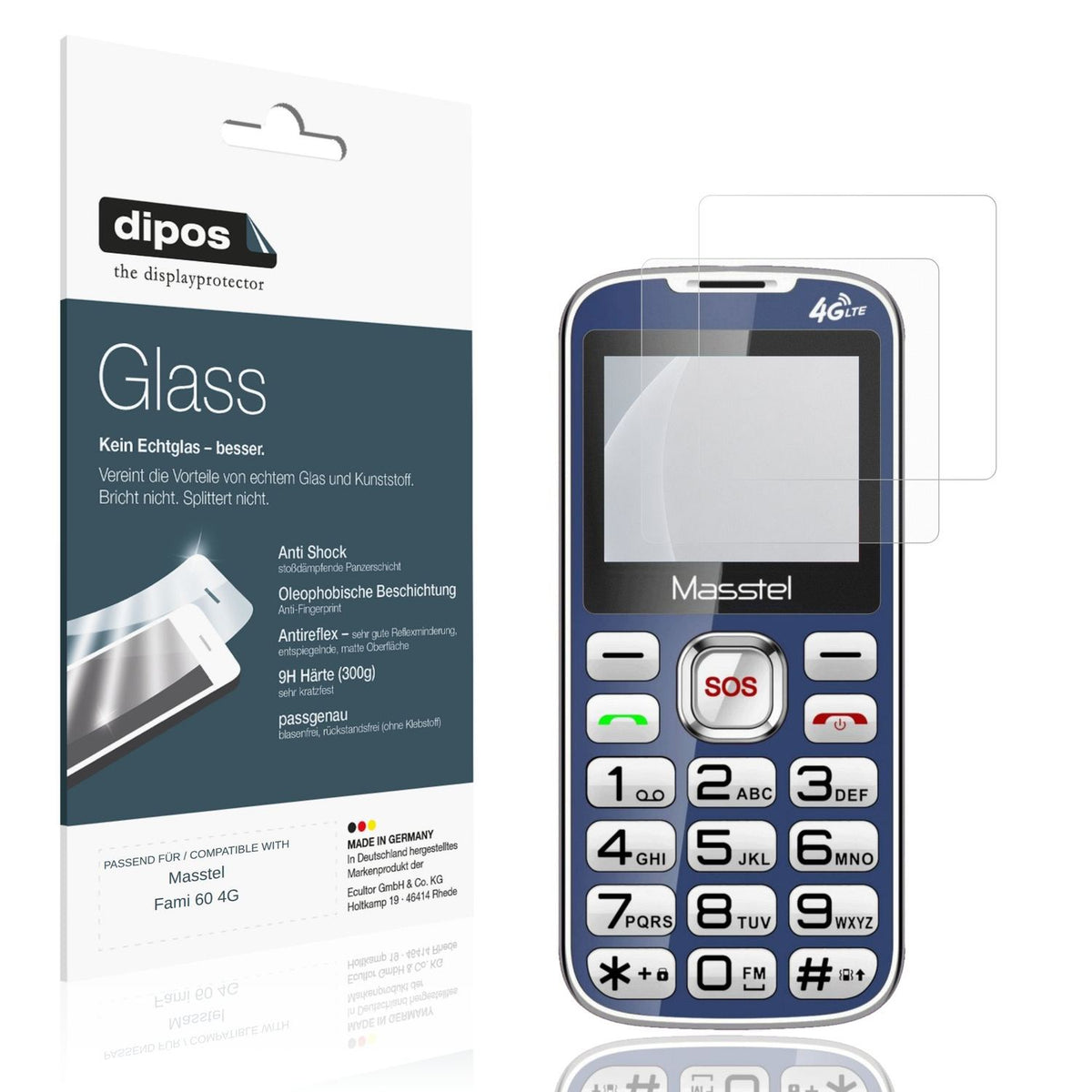 Matte Displayschutzfolie von dipos passend für Masstel Fami 60 4G, 9H kratzfest und blasenfrei montiert