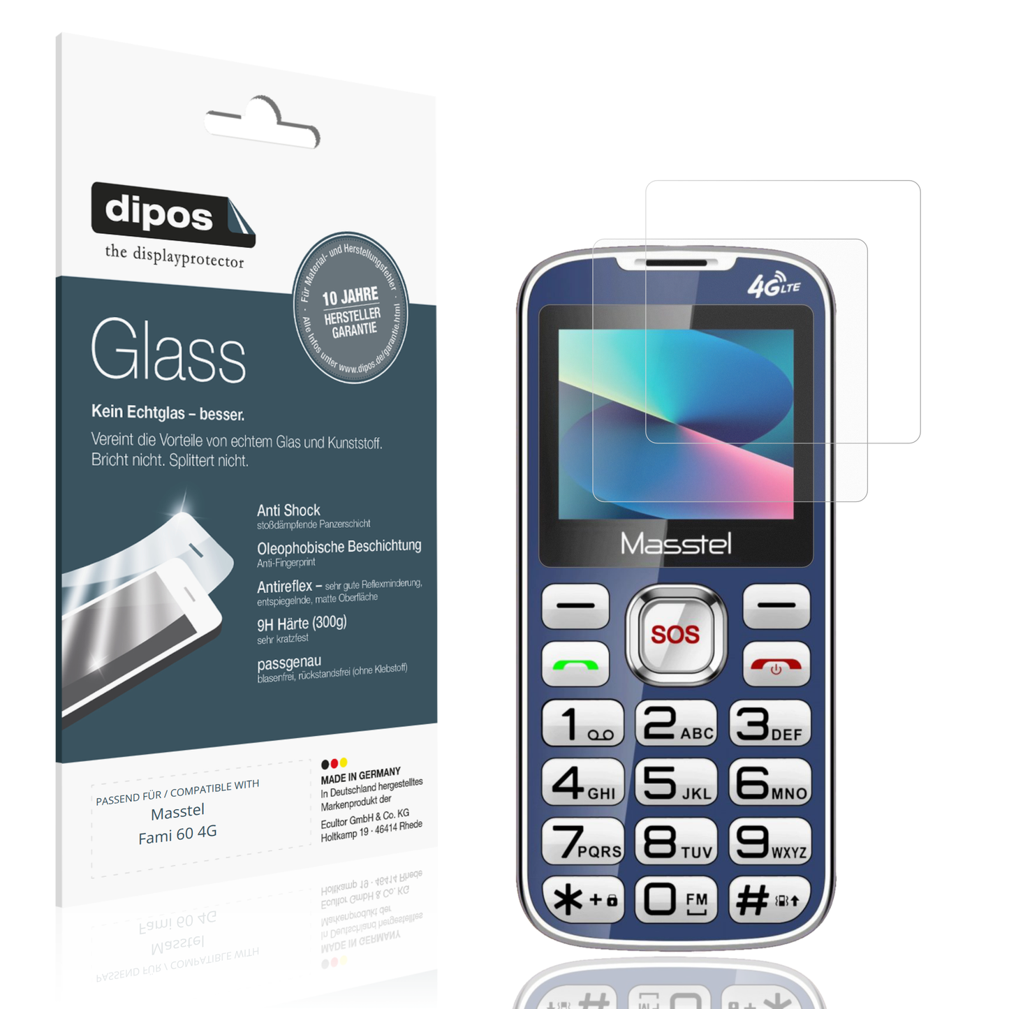 Matte Displayschutzfolie von dipos passend für Masstel Fami 60 4G, 9H kratzfest und blasenfrei montiert