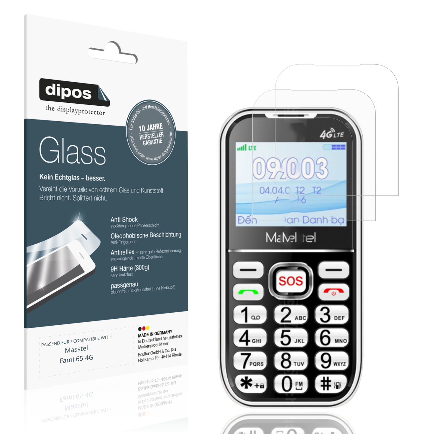 Matte Displayschutzfolie von dipos passend für Masstel Fami 65 4G, 9H kratzfest und blasenfrei montiert