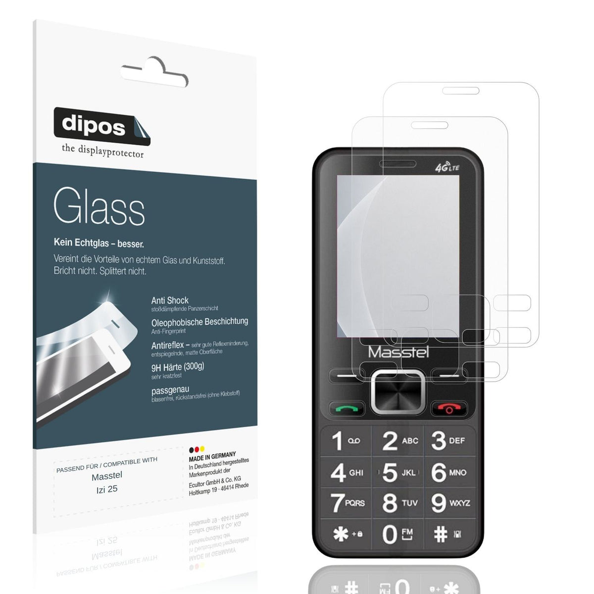 Matte Displayschutzfolie von dipos passend für Masstel Izi 25, 9H kratzfest und blasenfrei montiert
