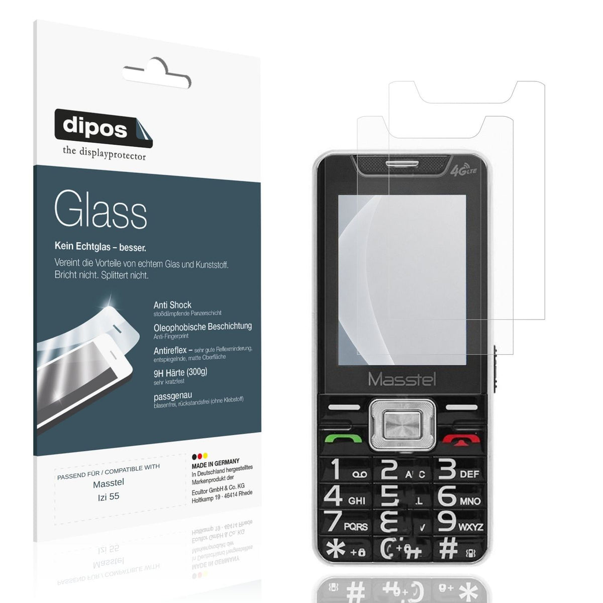 Matte Displayschutzfolie von dipos passend für Masstel Izi 55, 9H kratzfest und blasenfrei montiert