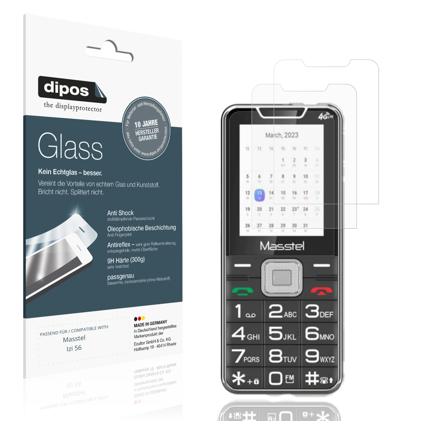Matte Displayschutzfolie von dipos passend für Masstel Izi 56, 9H kratzfest und blasenfrei montiert