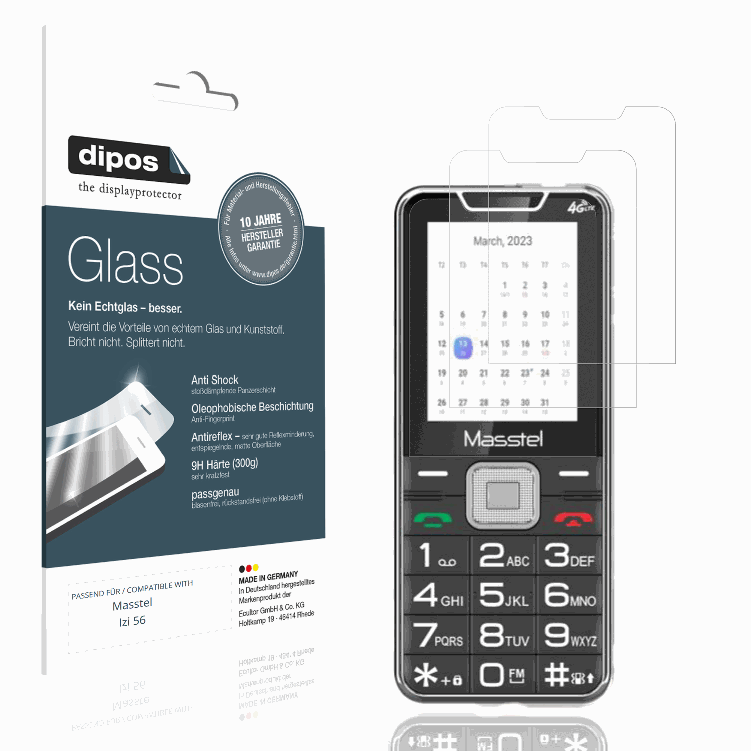 Matte Displayschutzfolie von dipos passend für Masstel Izi 56, 9H kratzfest und blasenfrei montiert