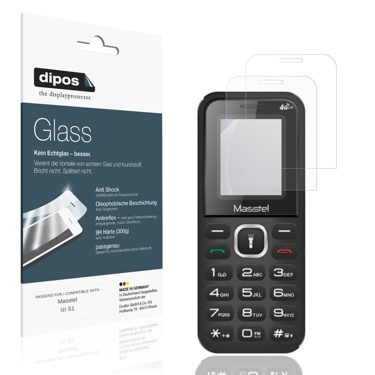 Matte Displayschutzfolie von dipos passend für Masstel Izi S1, 9H kratzfest und blasenfrei montiert