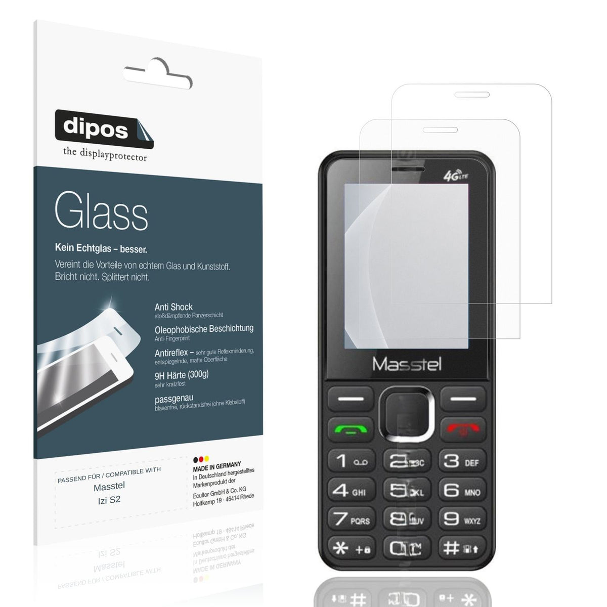 Matte Displayschutzfolie von dipos passend für Masstel Izi S2, 9H kratzfest und blasenfrei montiert