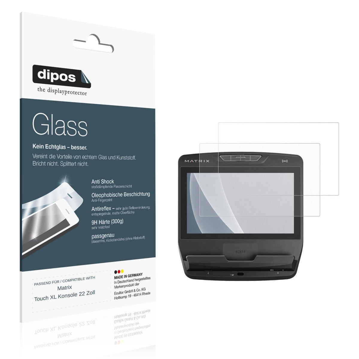 Matte Displayschutzfolie von dipos passend für Matrix Touch XL Konsole 22 Zoll, 9H kratzfest und blasenfrei montiert