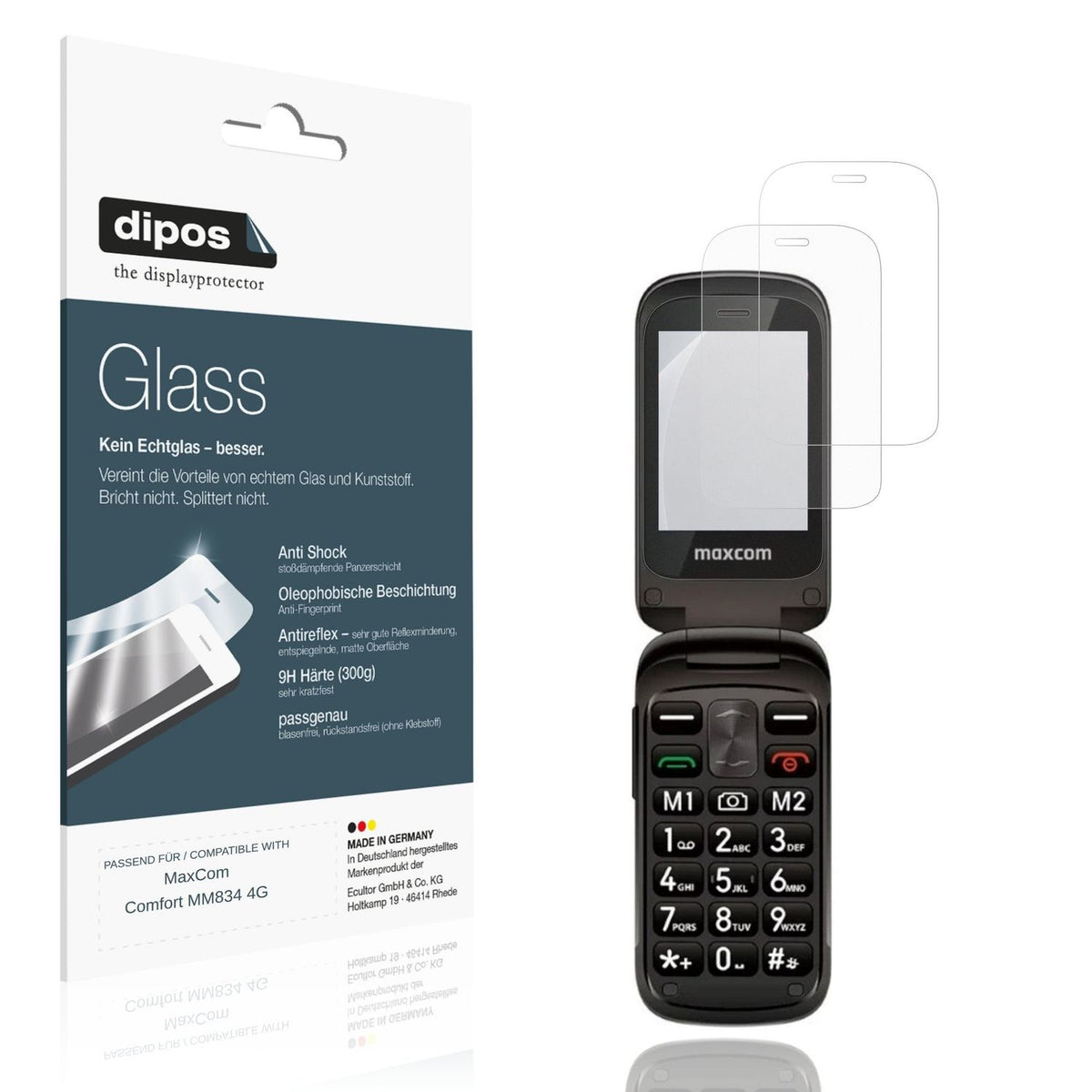 Matte Displayschutzfolie von dipos passend für MaxCom Comfort MM834 4G, 9H kratzfest und blasenfrei montiert