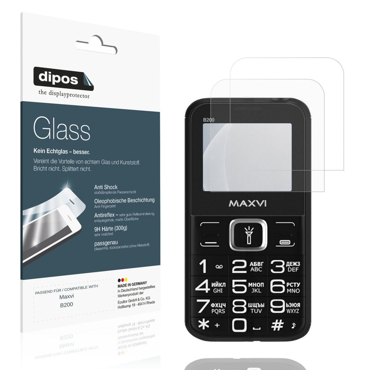 Matte Displayschutzfolie von dipos passend für Maxvi B200, 9H kratzfest und blasenfrei montiert