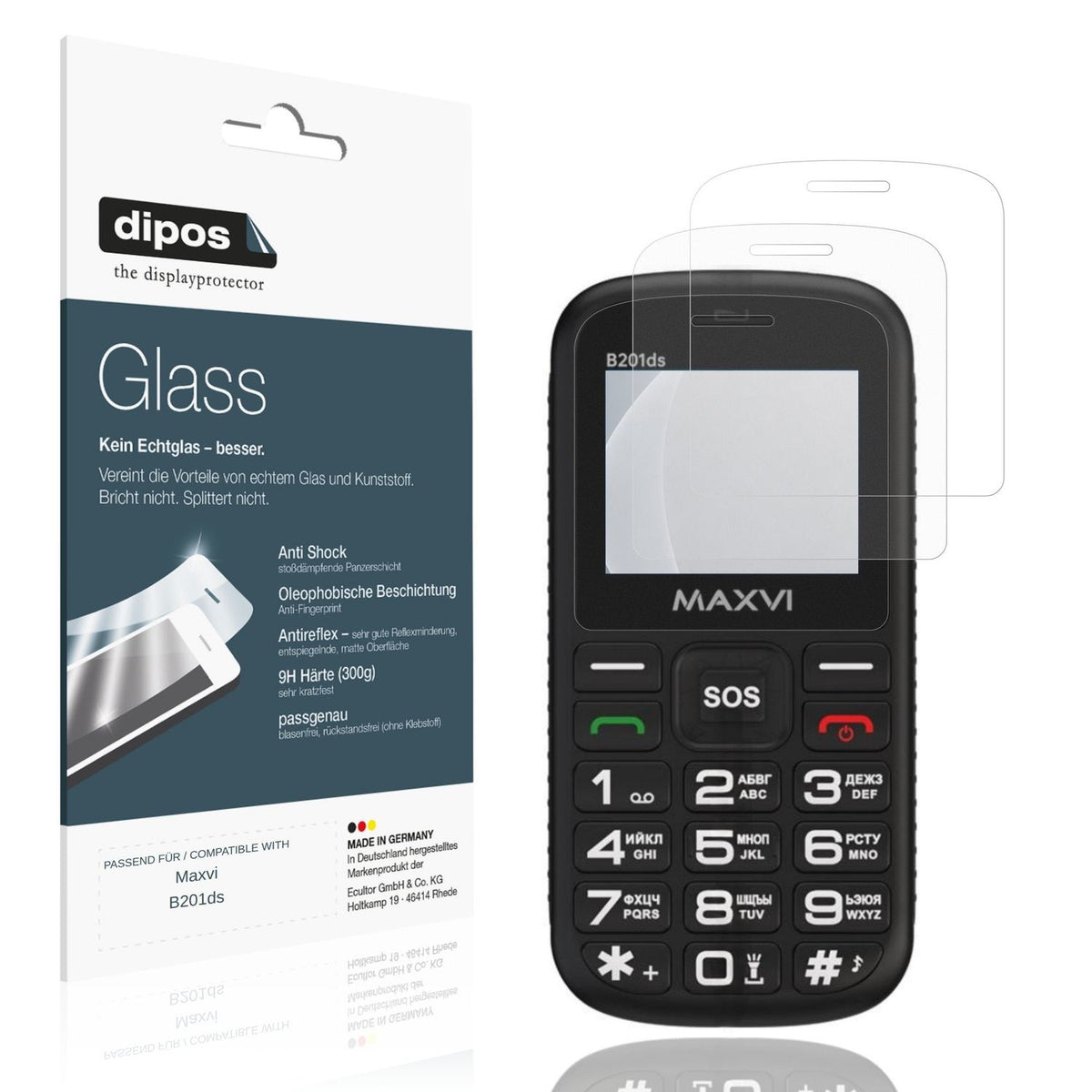 Matte Displayschutzfolie von dipos passend für Maxvi B201ds, 9H kratzfest und blasenfrei montiert