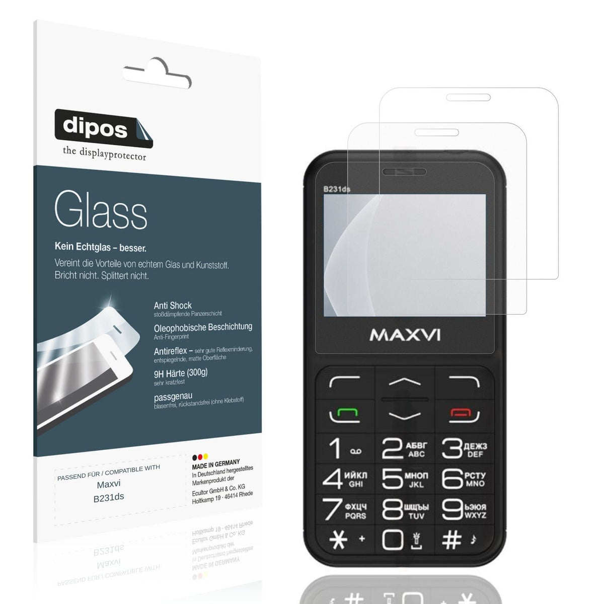 Matte Displayschutzfolie von dipos passend für Maxvi B231ds, 9H kratzfest und blasenfrei montiert