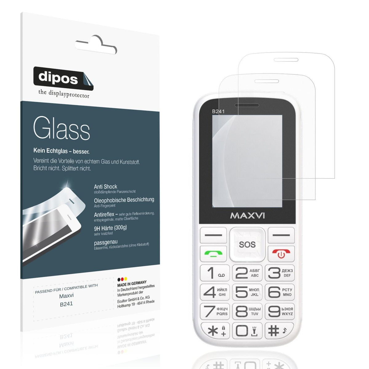 Matte Displayschutzfolie von dipos passend für Maxvi B241, 9H kratzfest und blasenfrei montiert