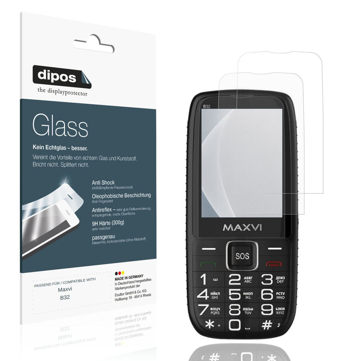 Matte Displayschutzfolie von dipos passend für Maxvi B32, 9H kratzfest und blasenfrei montiert