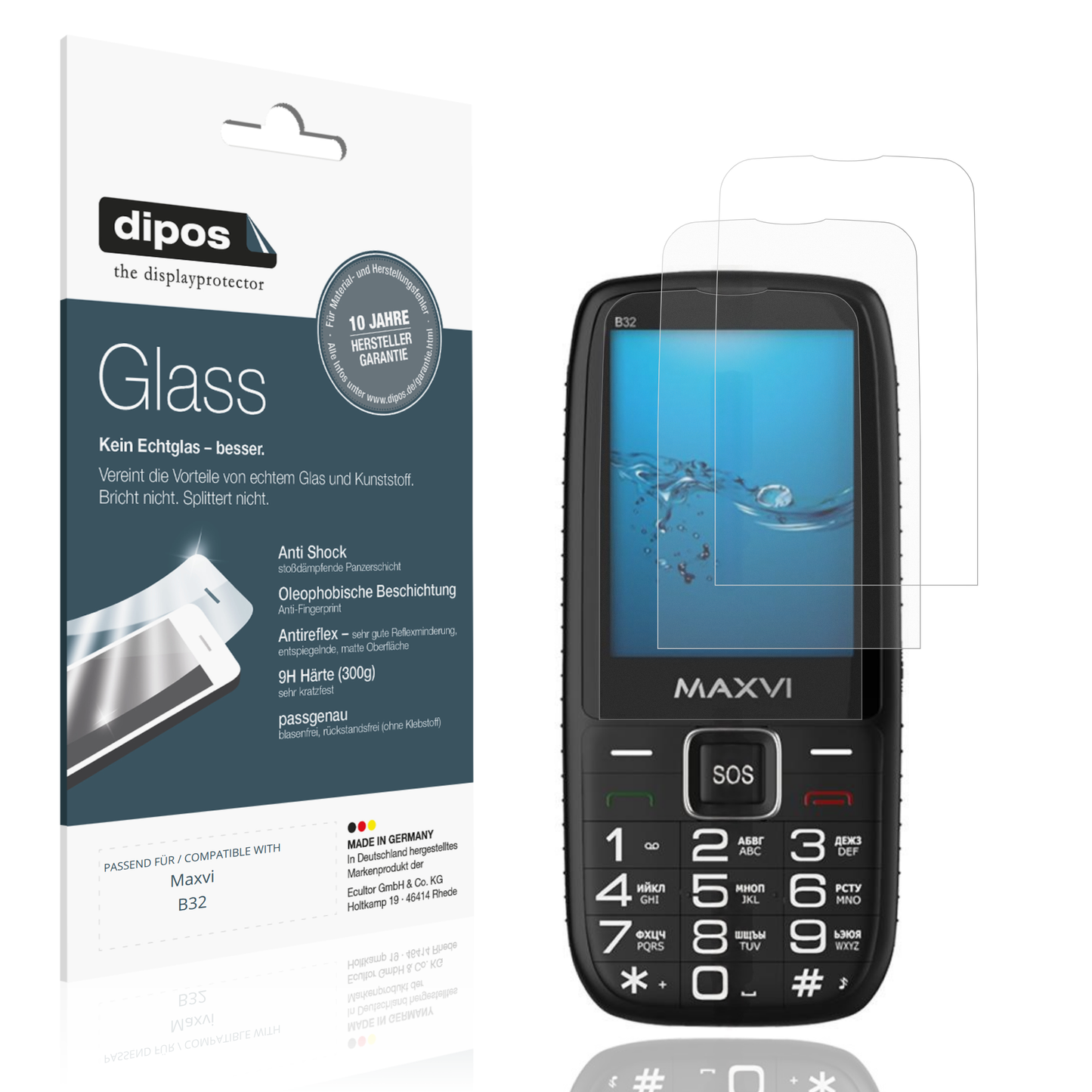 Matte Displayschutzfolie von dipos passend für Maxvi B32, 9H kratzfest und blasenfrei montiert