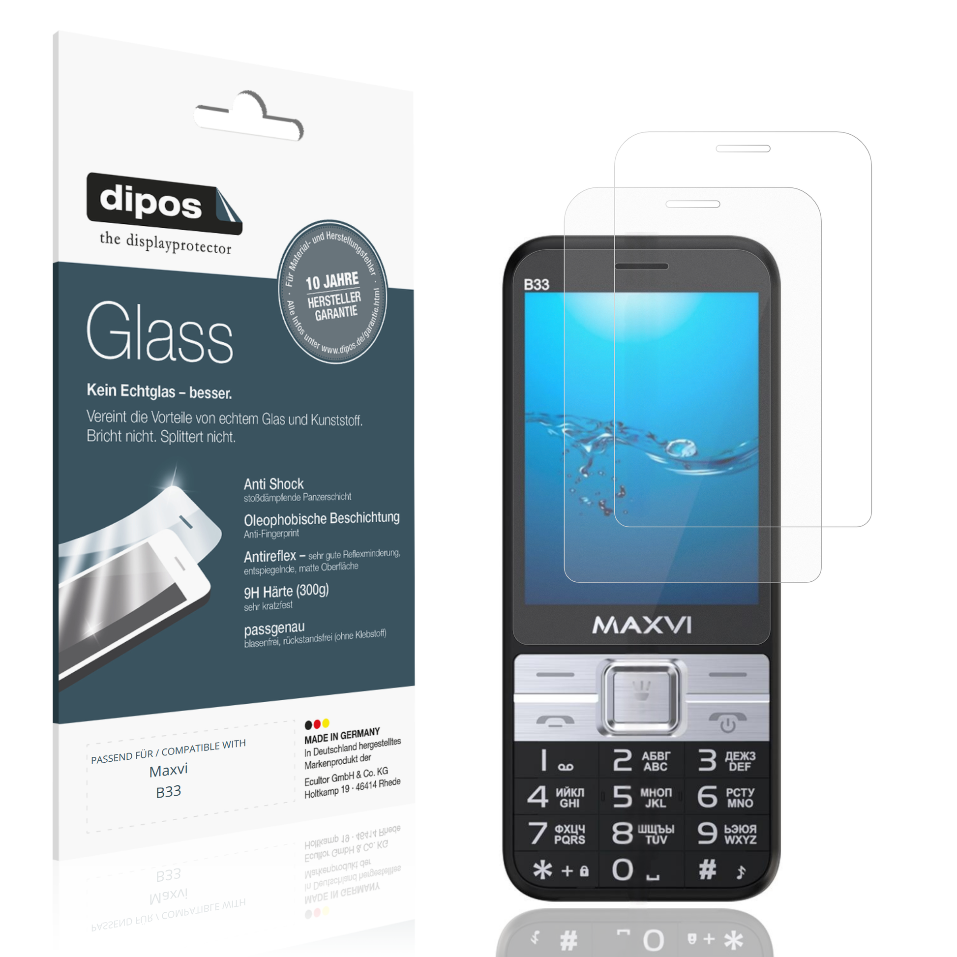 Matte Displayschutzfolie von dipos passend für Maxvi B33, 9H kratzfest und blasenfrei montiert