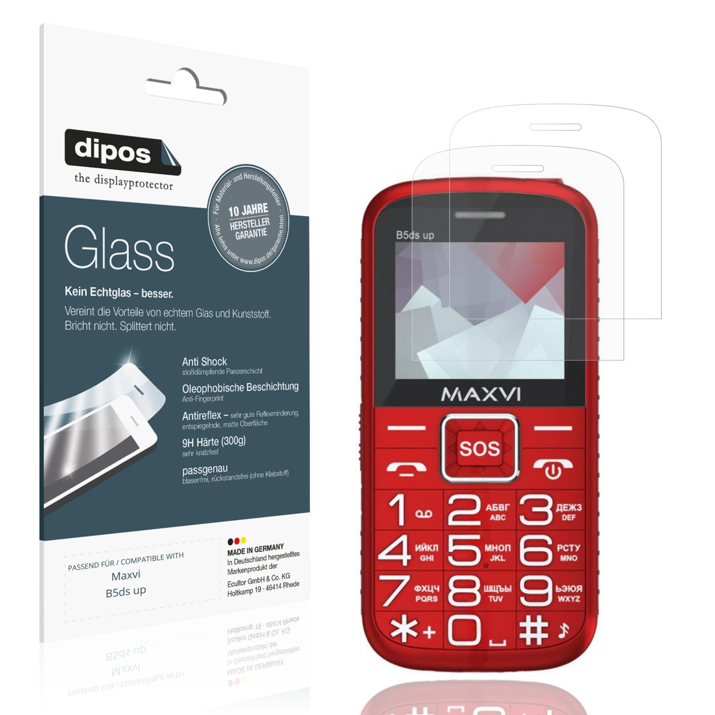 Matte Displayschutzfolie von dipos passend für Maxvi B5ds up, 9H kratzfest und blasenfrei montiert