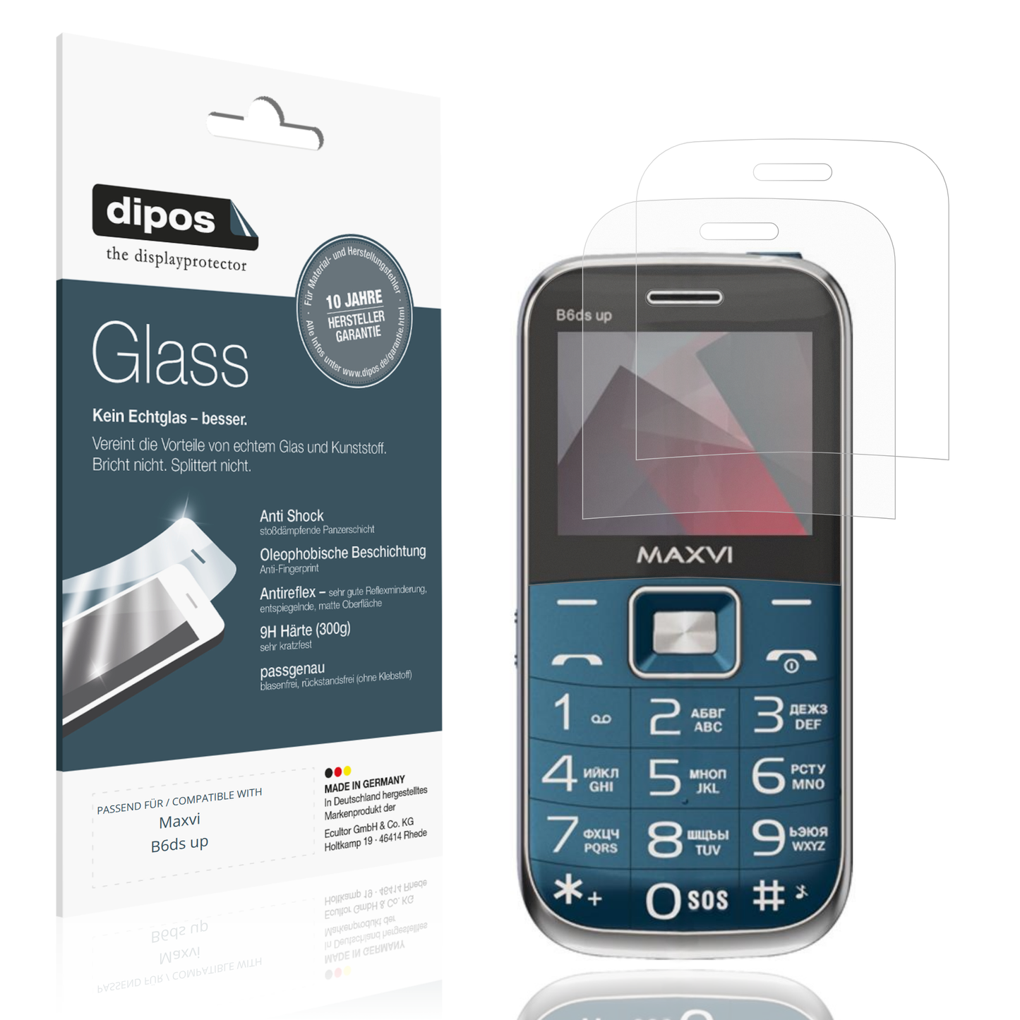 Matte Displayschutzfolie von dipos passend für Maxvi B6ds up, 9H kratzfest und blasenfrei montiert