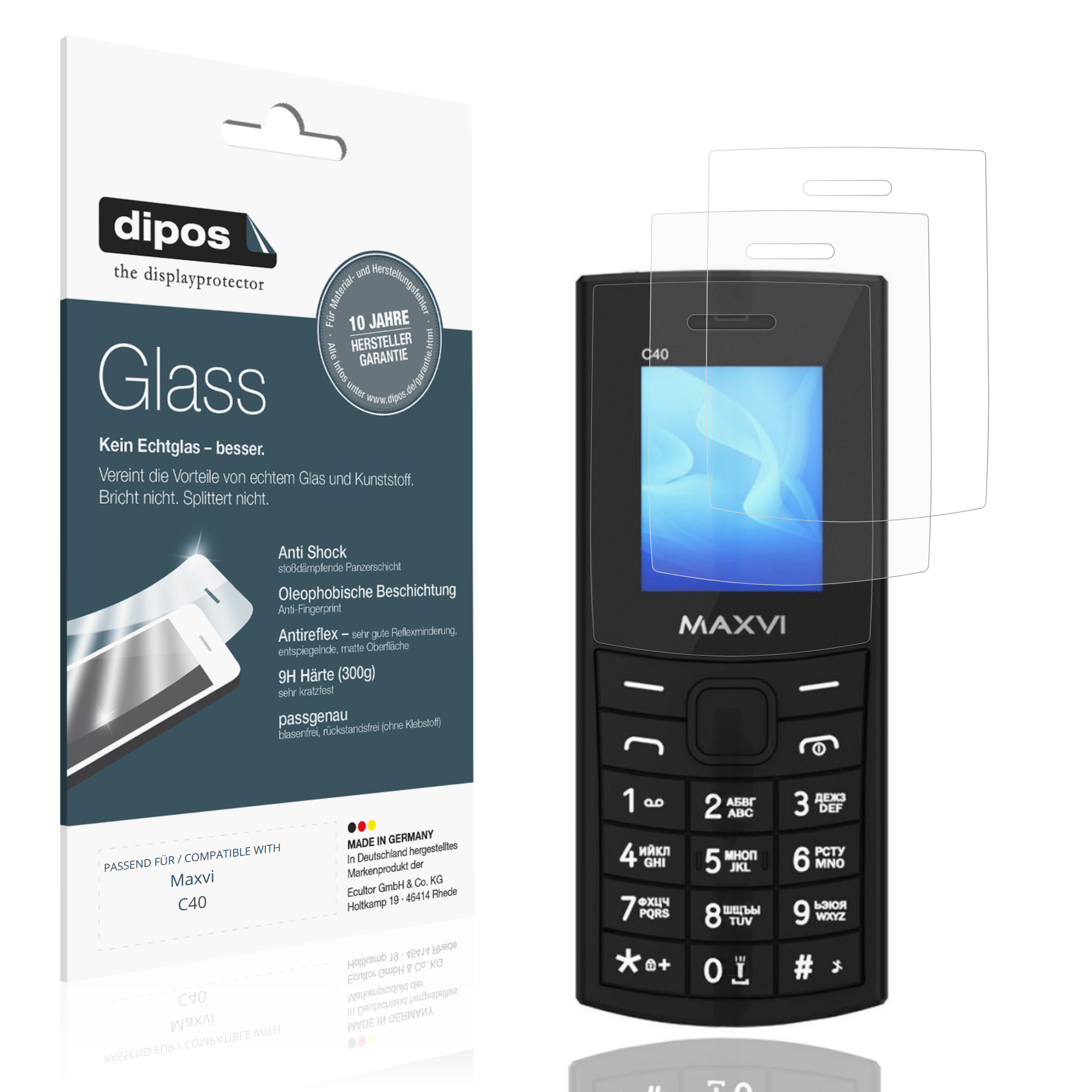 Matte Displayschutzfolie von dipos passend für Maxvi C40, 9H kratzfest und blasenfrei montiert