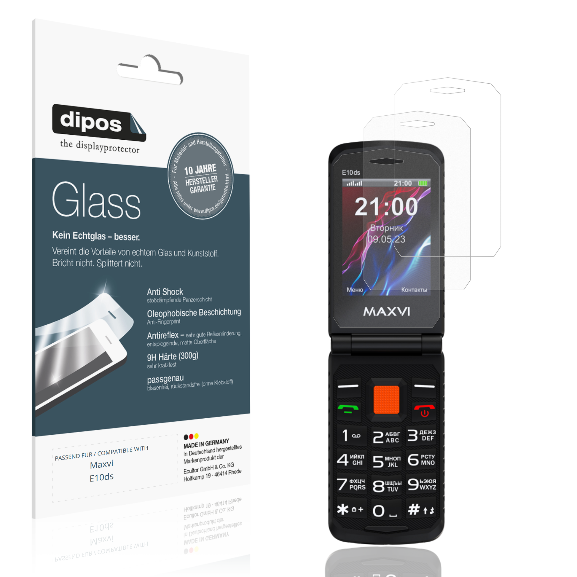 Matte Displayschutzfolie von dipos passend für Maxvi E10ds, 9H kratzfest und blasenfrei montiert