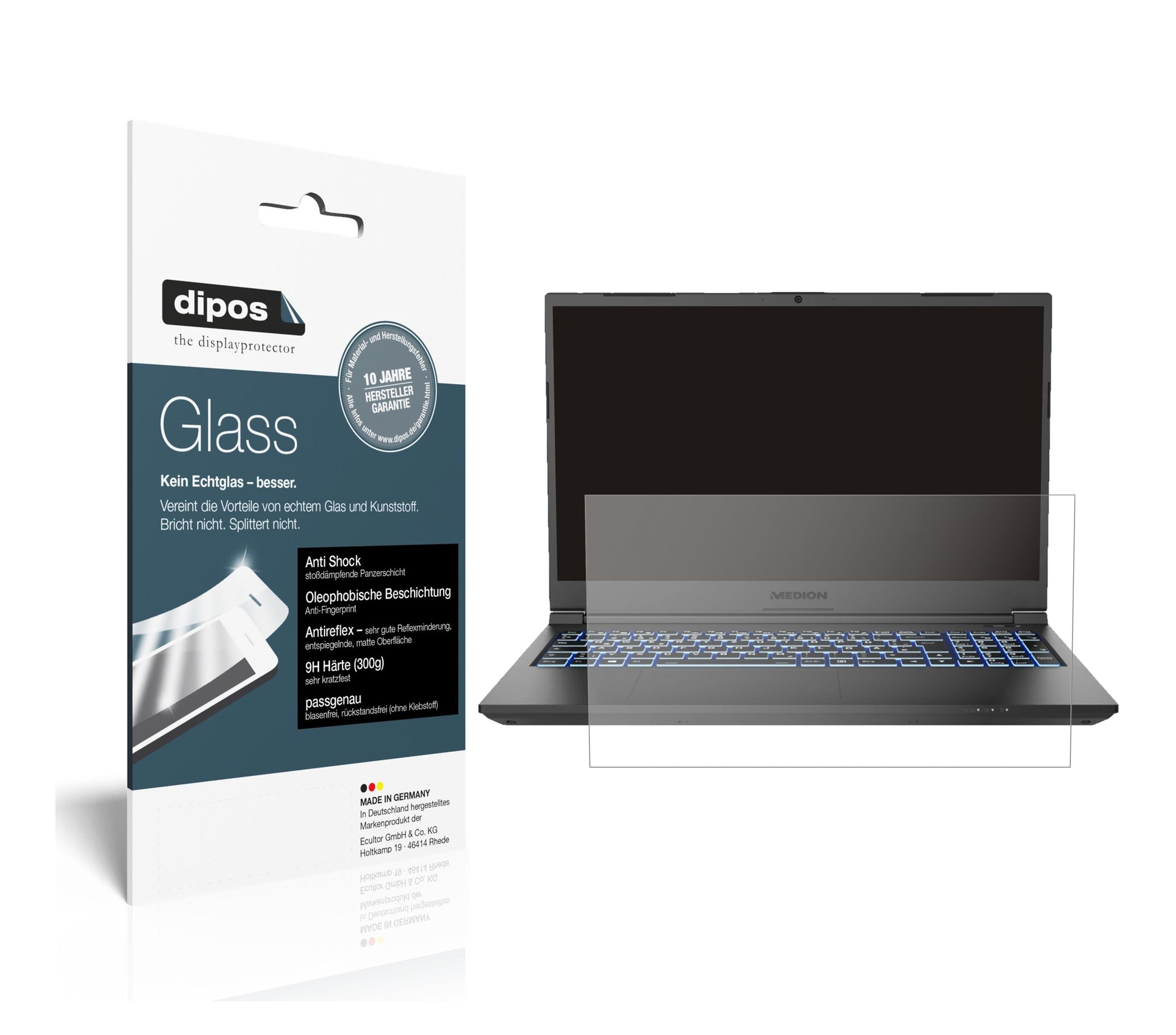 Matte Displayschutzfolie von dipos passend für Medion Erazer Crawler E10, 9H kratzfest und blasenfrei montiert