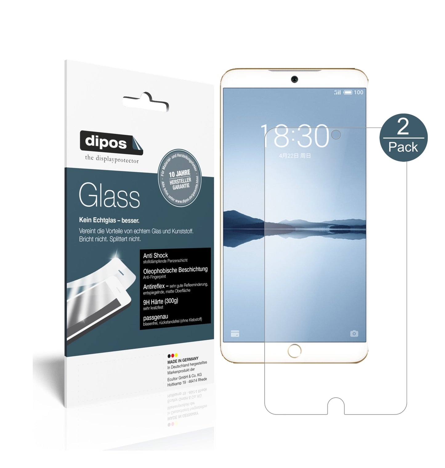 Matte Displayschutzfolie von dipos passend für Meizu 15 Plus, 9H kratzfest und blasenfrei montiert