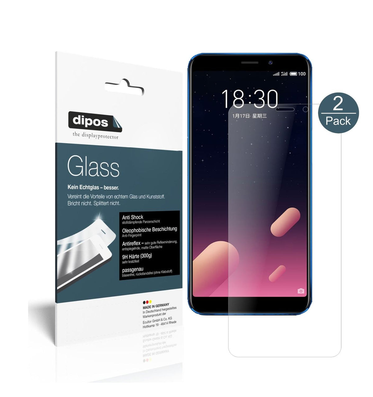 Matte Displayschutzfolie von dipos passend für Meizu M6S, 9H kratzfest und blasenfrei montiert