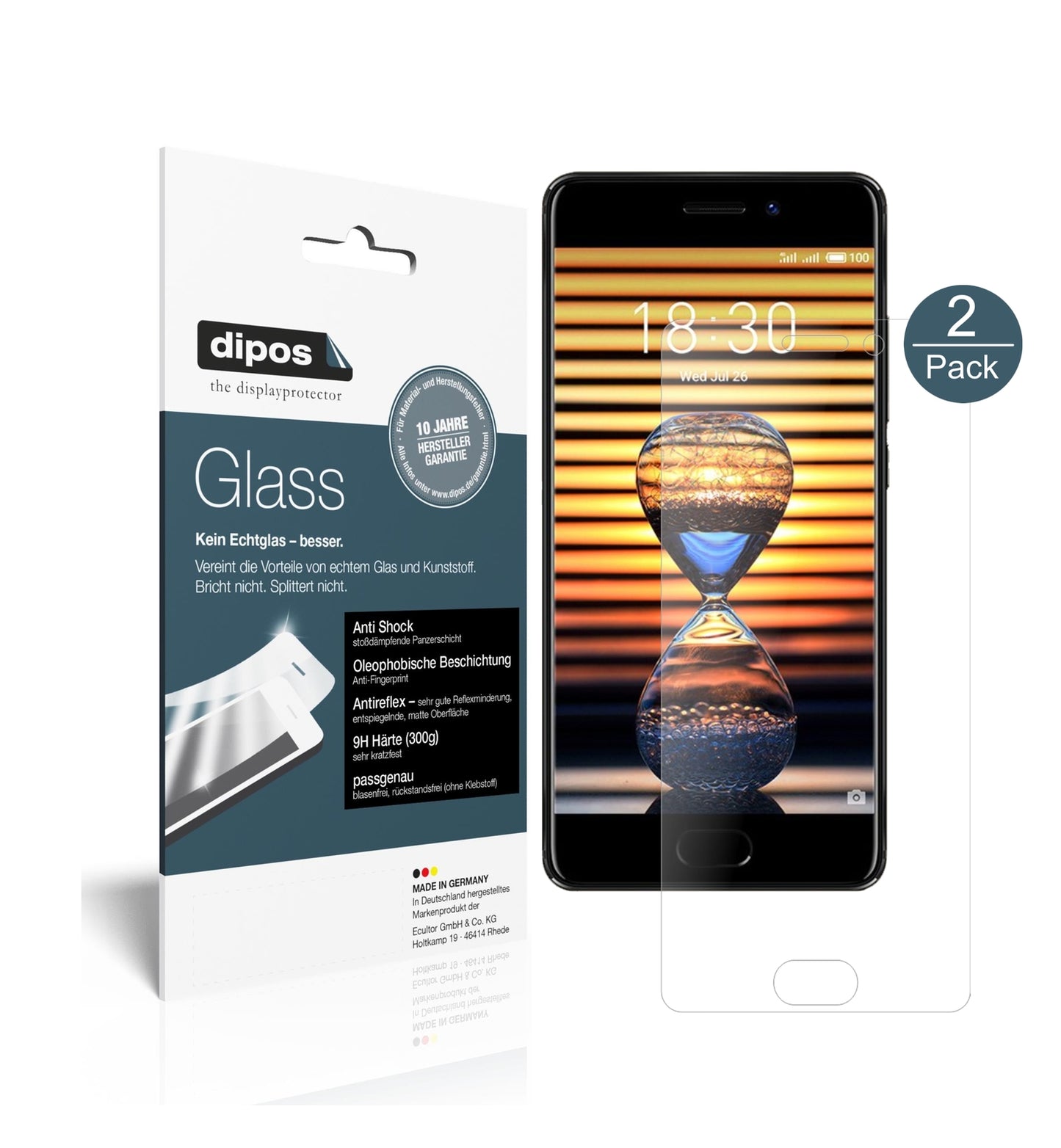 Matte Displayschutzfolie von dipos passend für Meizu Pro 7 Plus, 9H kratzfest und blasenfrei montiert