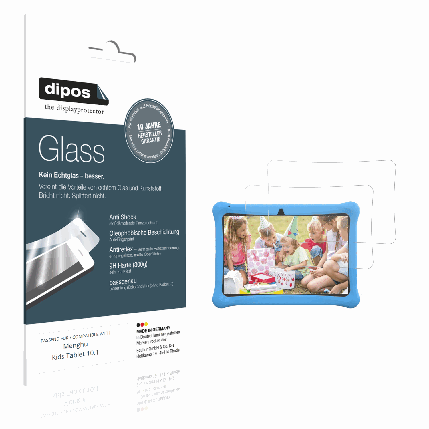 Matte Displayschutzfolie von dipos passend für Menghu Kids Tablet 10.1, 9H kratzfest und blasenfrei montiert