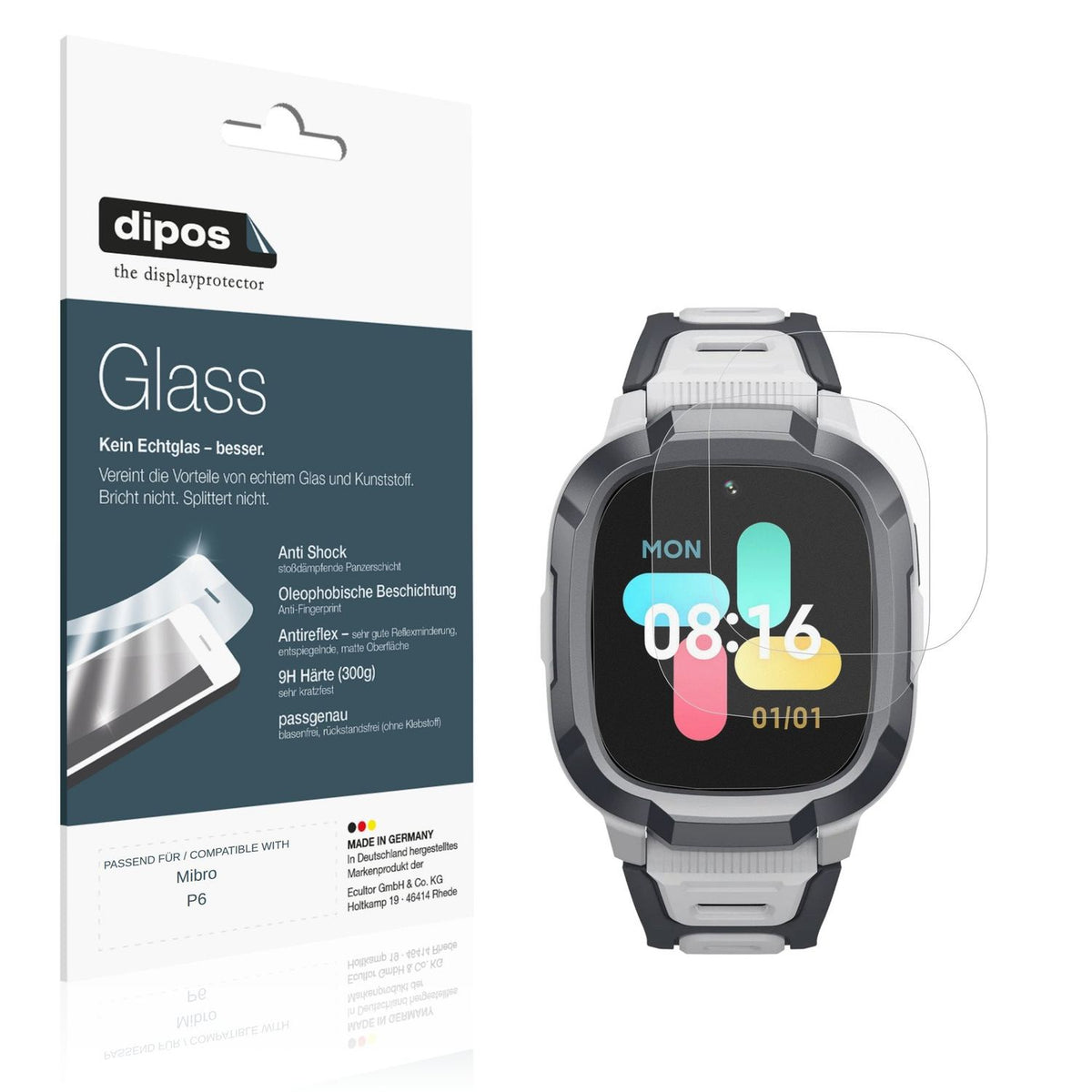 Matte Displayschutzfolie von dipos passend für Mibro P6, 9H kratzfest und blasenfrei montiert